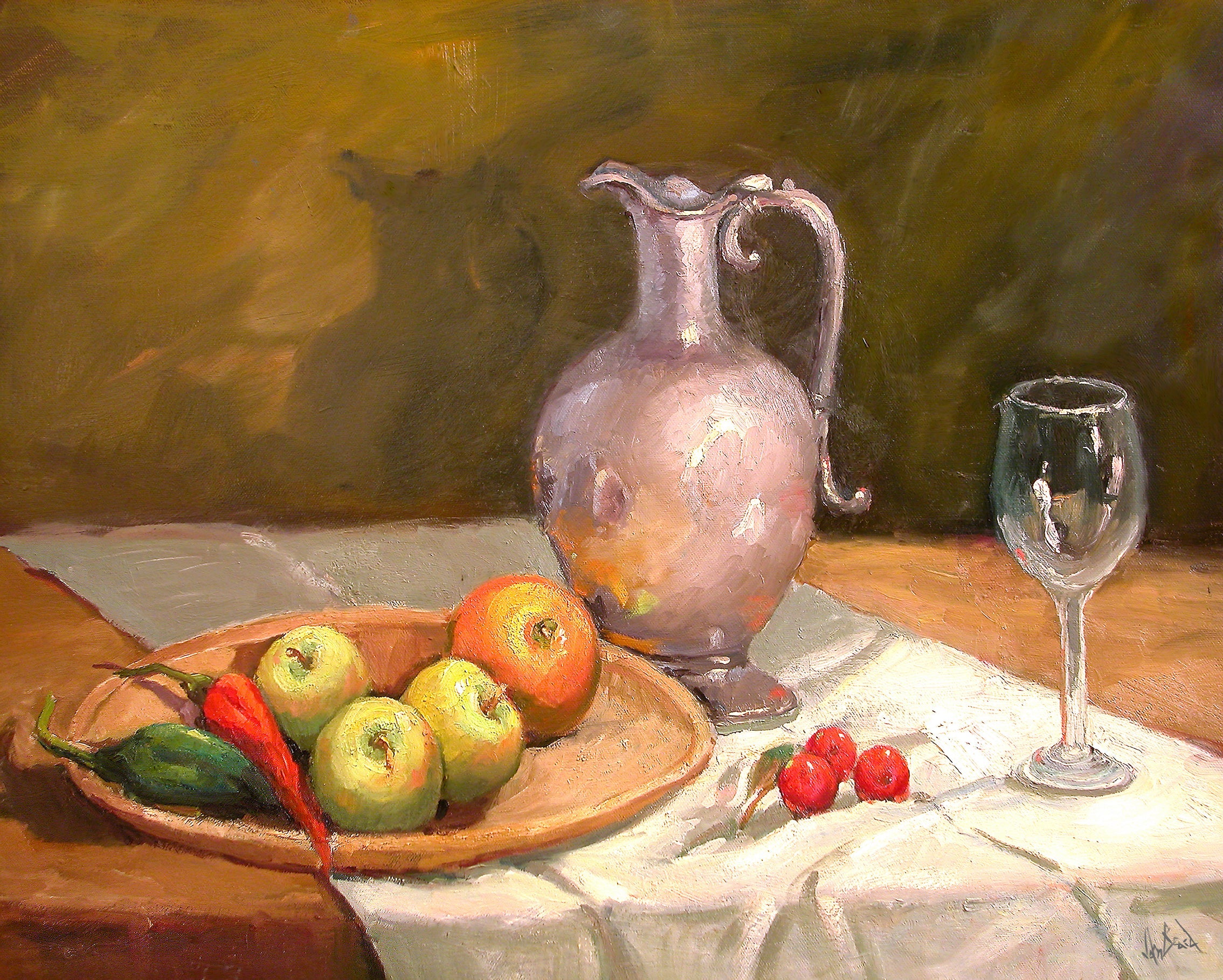 Apples on Table Artist Enhanced Canvas Print by John Beard Collection - main product image for Resin Society