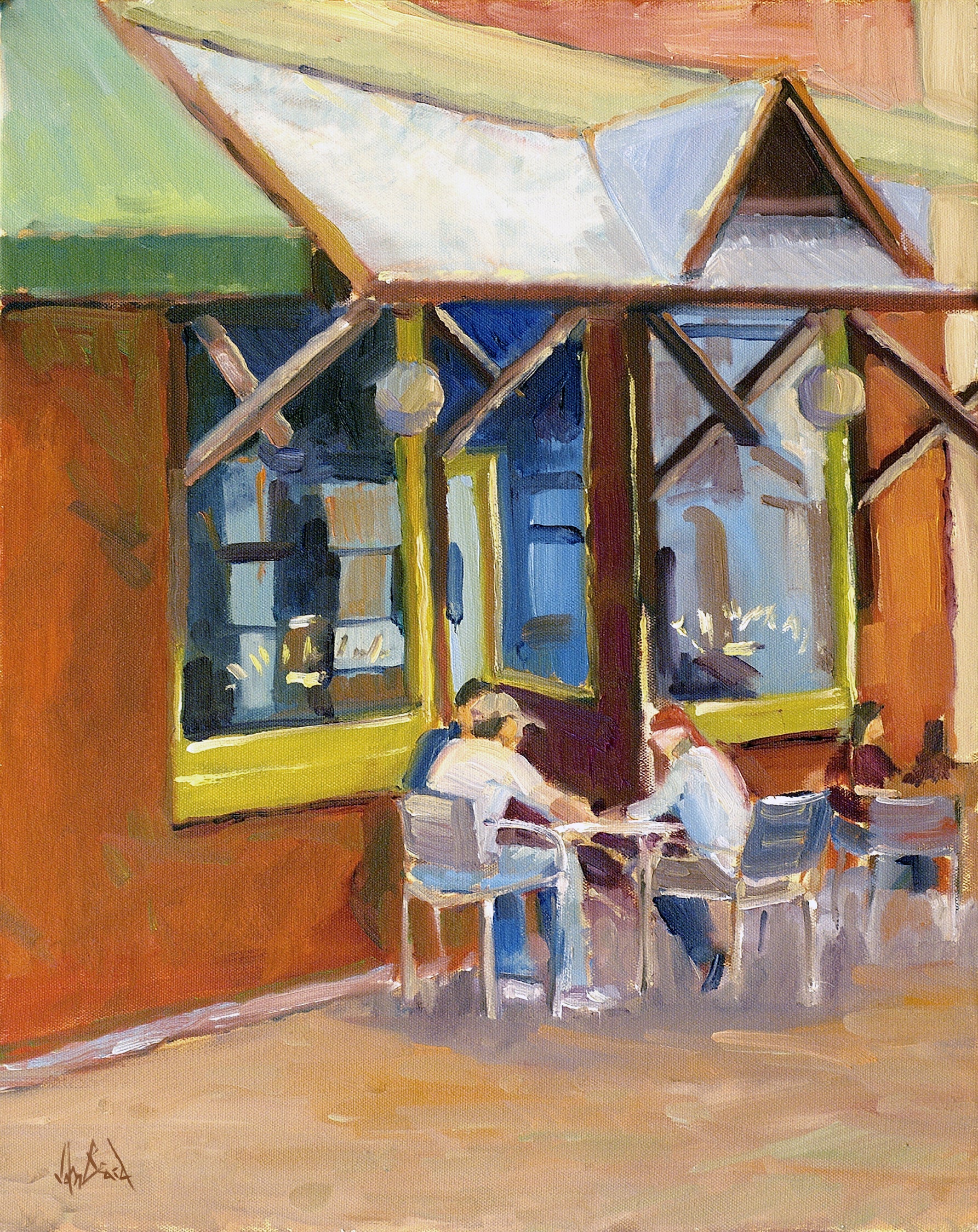 Athens Cafe Artist Enhanced Canvas Print by John Beard Collection - main product image for Resin Society