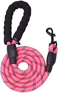 Pink 6-foot dog leash with padded handle and reflective strips