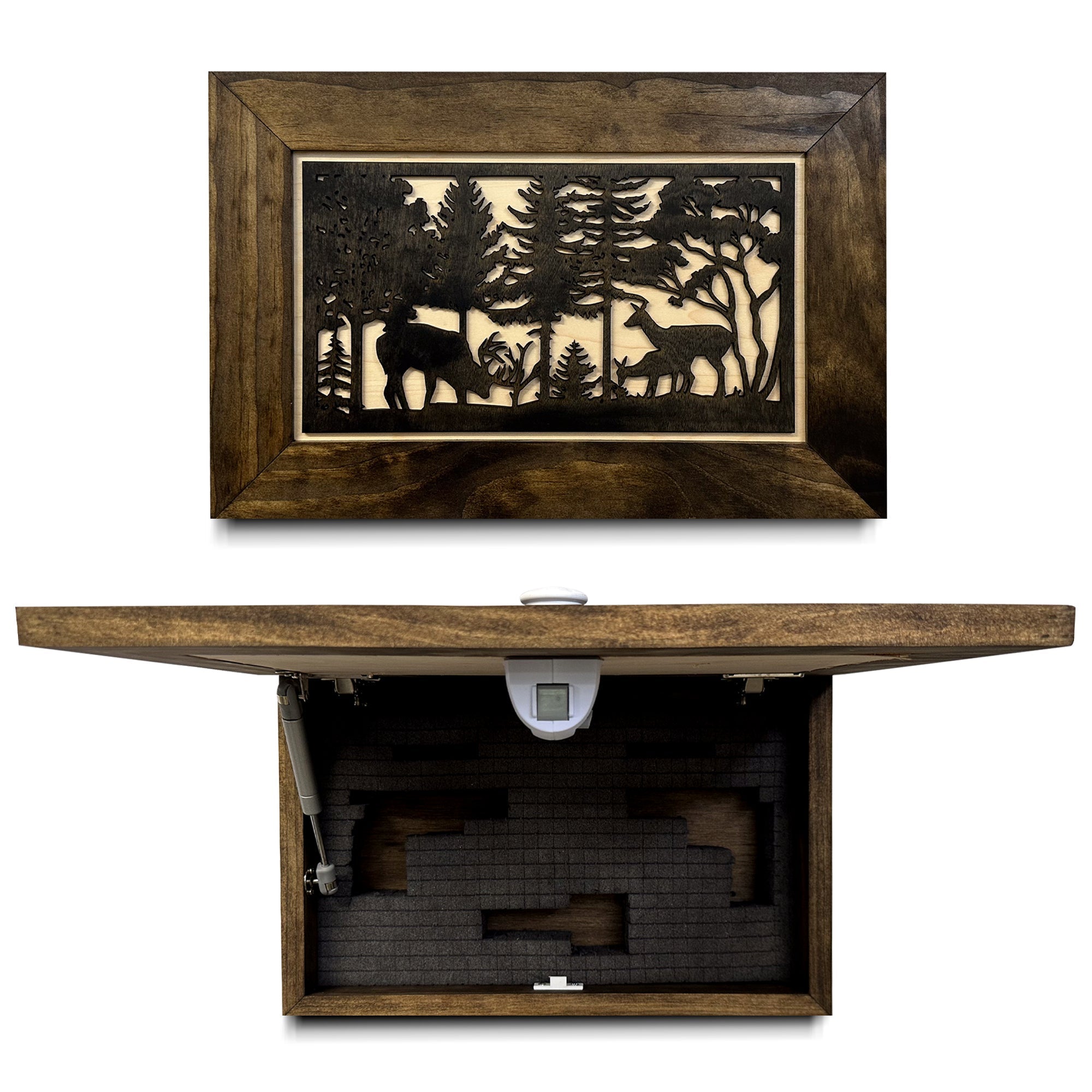 Hidden Gun Storage Cabinet Deer Buck Whitetail Wood Firearm Safe by Bellewood Designs - main product image for Resin Society