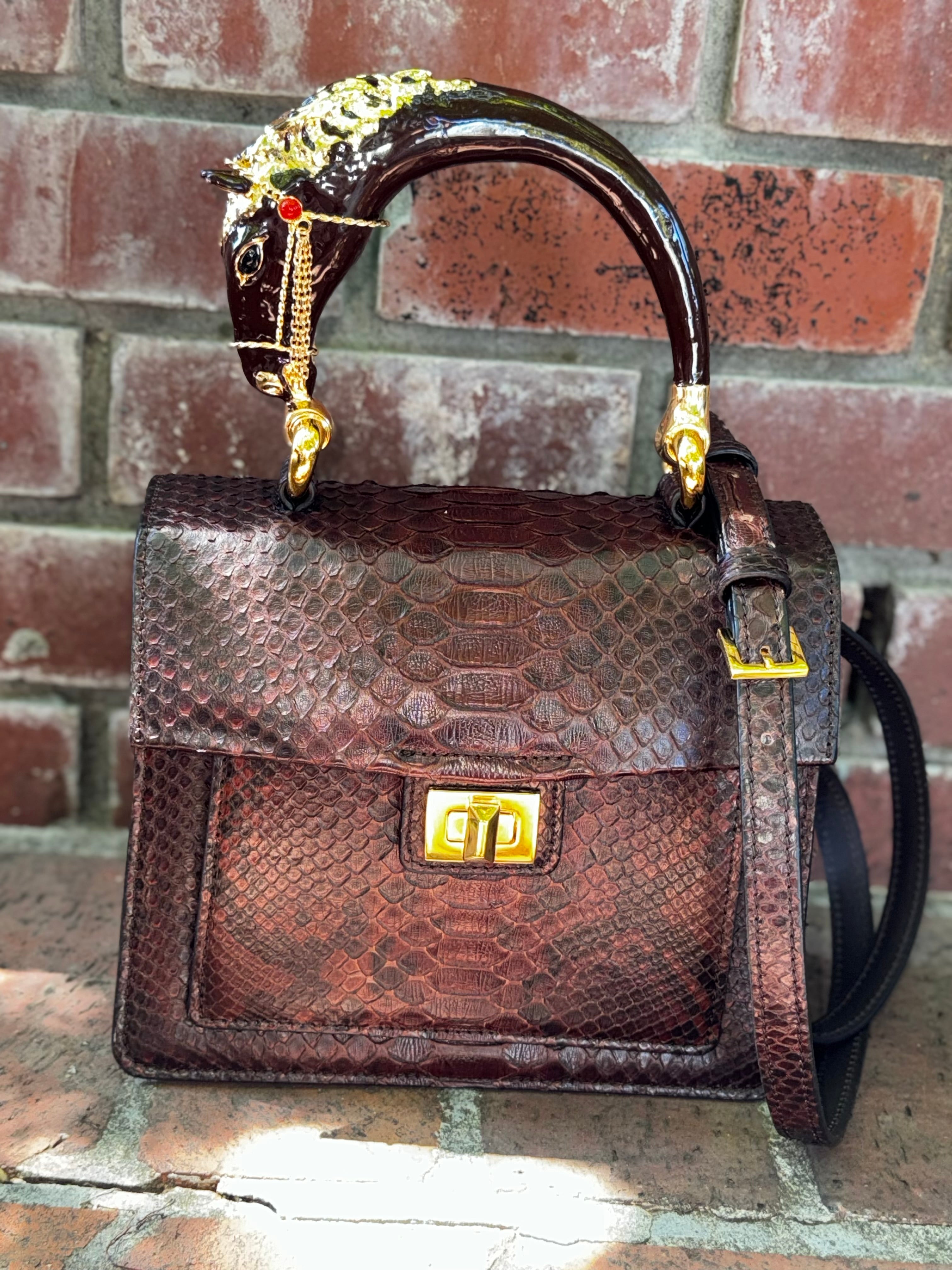 Sienna Horse Handle Handbag Authentic Multi-Toned Brown Python by Allysa Payne Beverly Hills - product image 13 for Resin Society