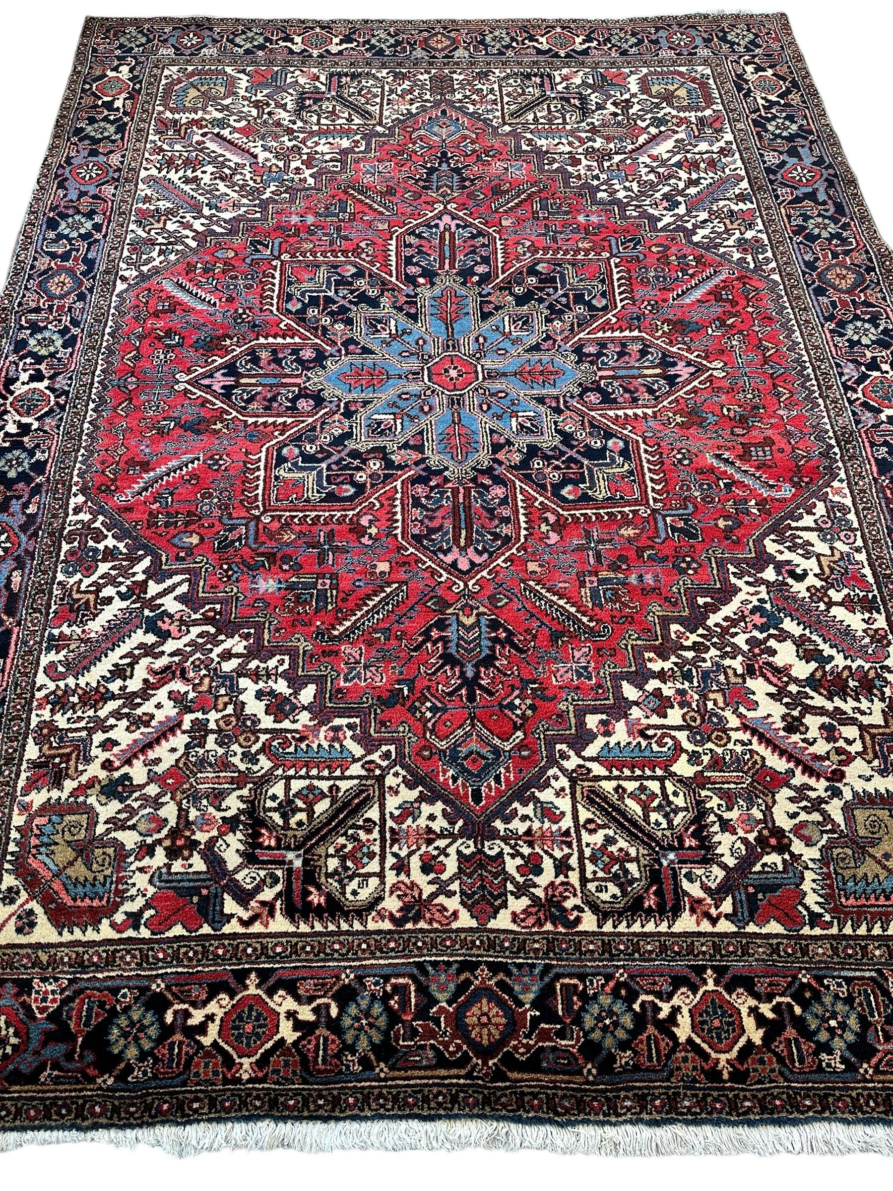 Hand-Knotted Persian Heriz Wool Rug – 9’ x 12’ – Geometric Medallion by Rugistan - main product image for Resin Society
