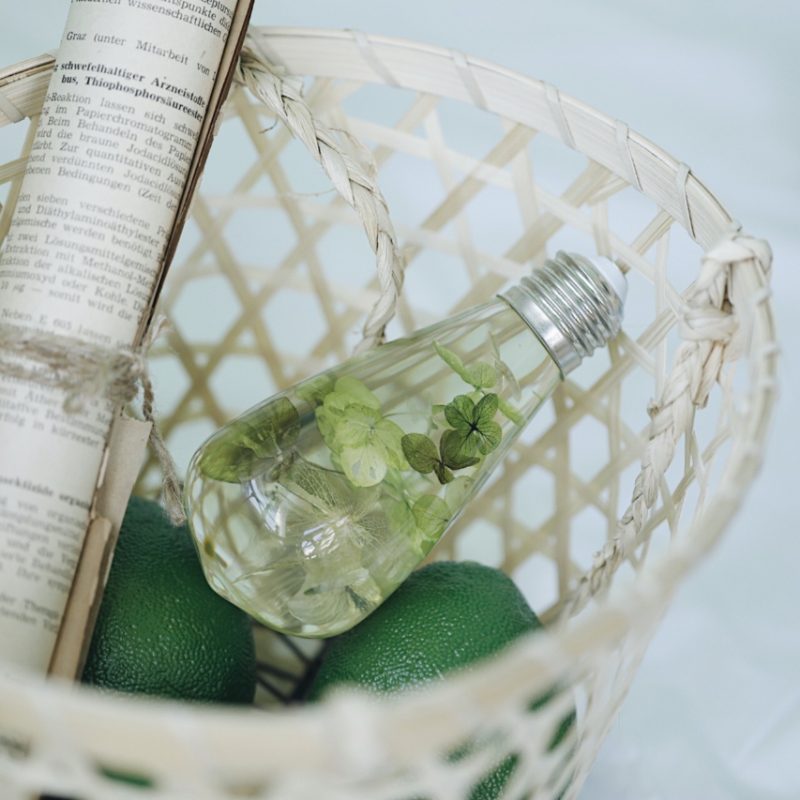 EP Light White Hydrangea handcrafted resin LED bulb with wooden base options