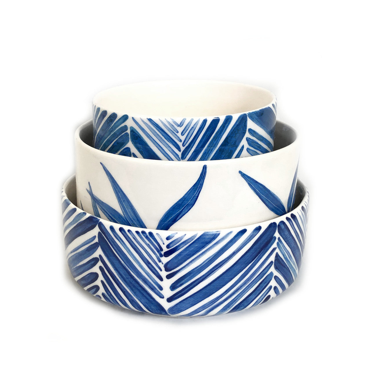 Tall Serving Bowl - Blue Palm Leaves by Mbare Ltd - product image 3 for Resin Society