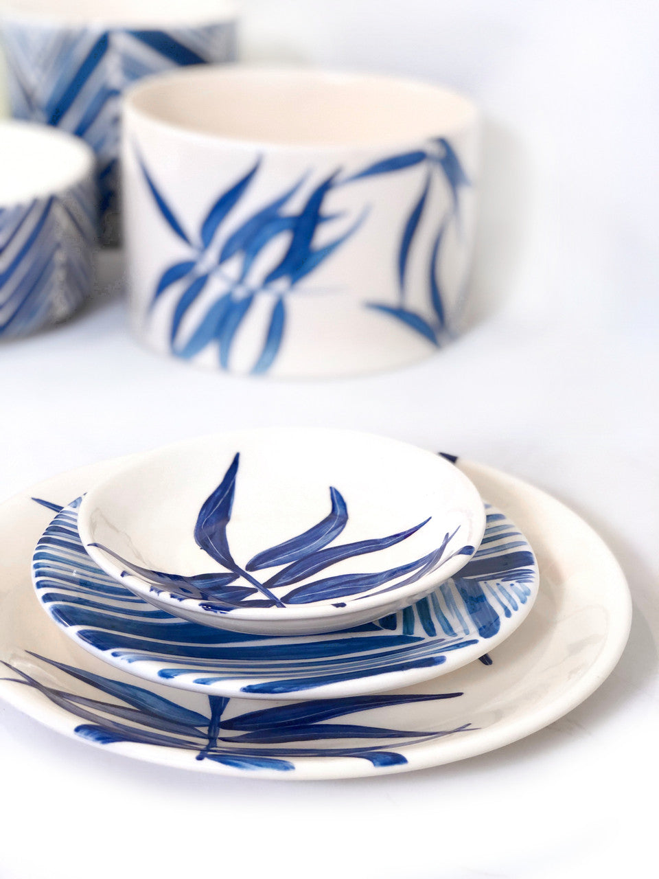 Cylinder Serving Bowl - Blue Floating Leaves by Mbare Ltd - product image 3 for Resin Society