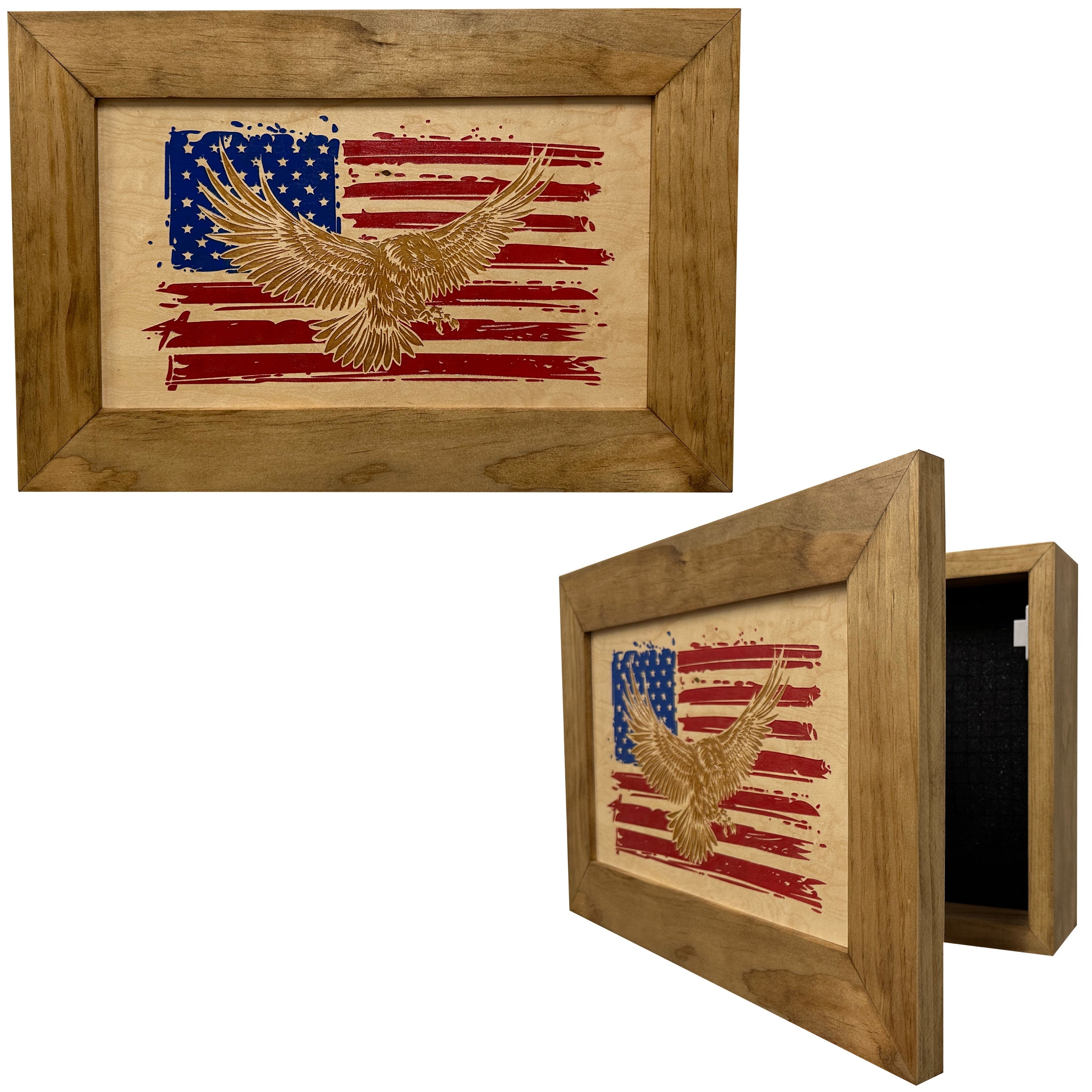 Bald Eagle & American Flag Patriotic Decorative Wall-Mounted Secure Gun by Bellewood Designs - main product image for Resin Society