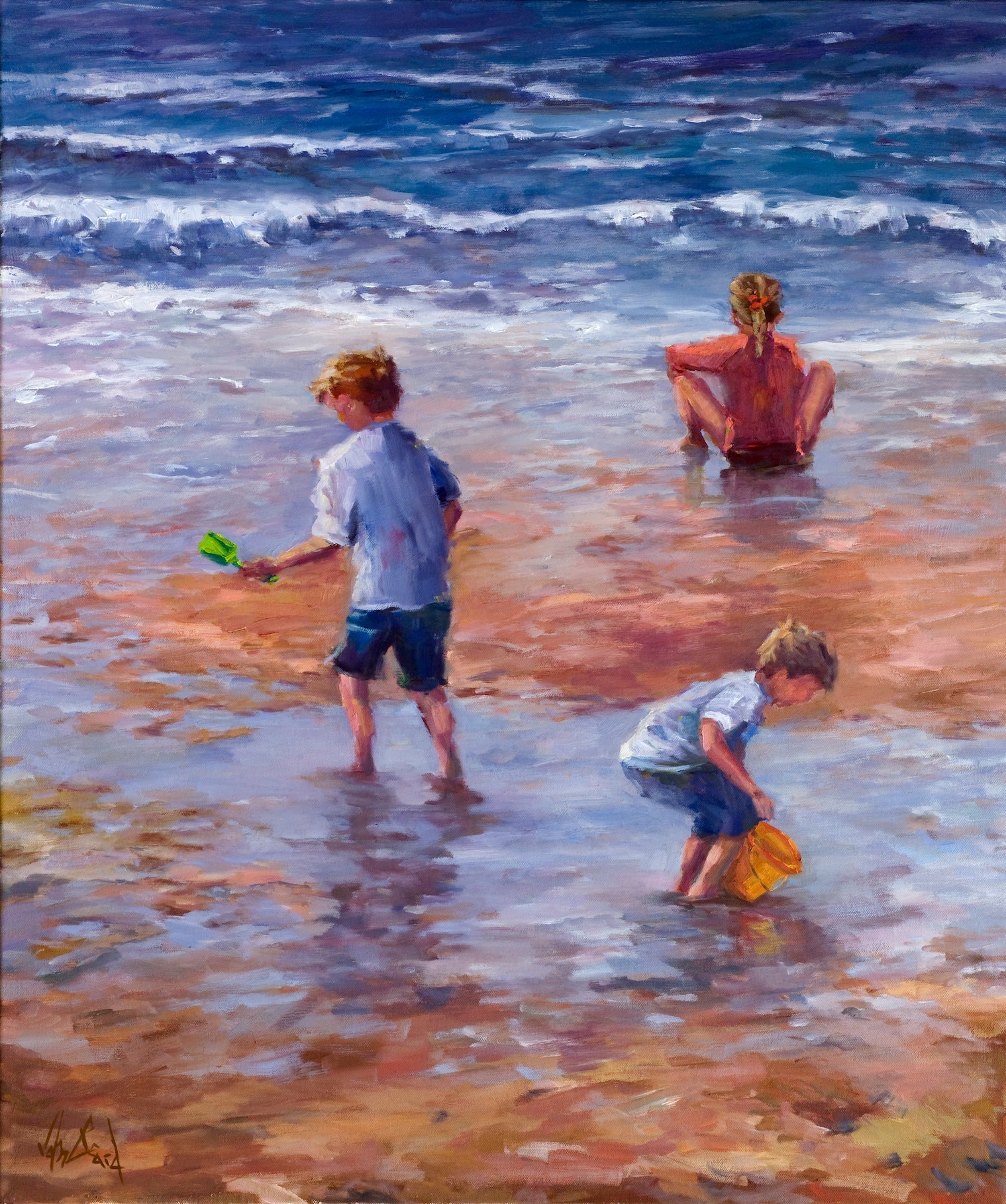 Beach Play Artist Enhanced Canvas Print by John Beard Collection - main product image for Resin Society