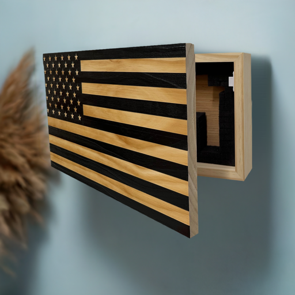 American Flag Decorative & Secure Wall-Mounted Gun Cabinet (Black) by Bellewood Designs - product image 2 for Resin Society