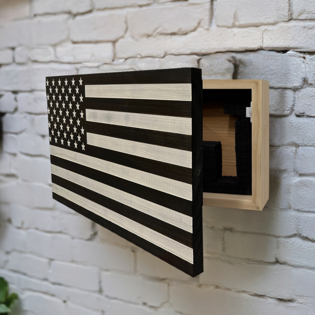 American Flag Decorative & Secure Wall-Mounted Gun Cabinet (Black & by Bellewood Designs - product image 2 for Resin Society