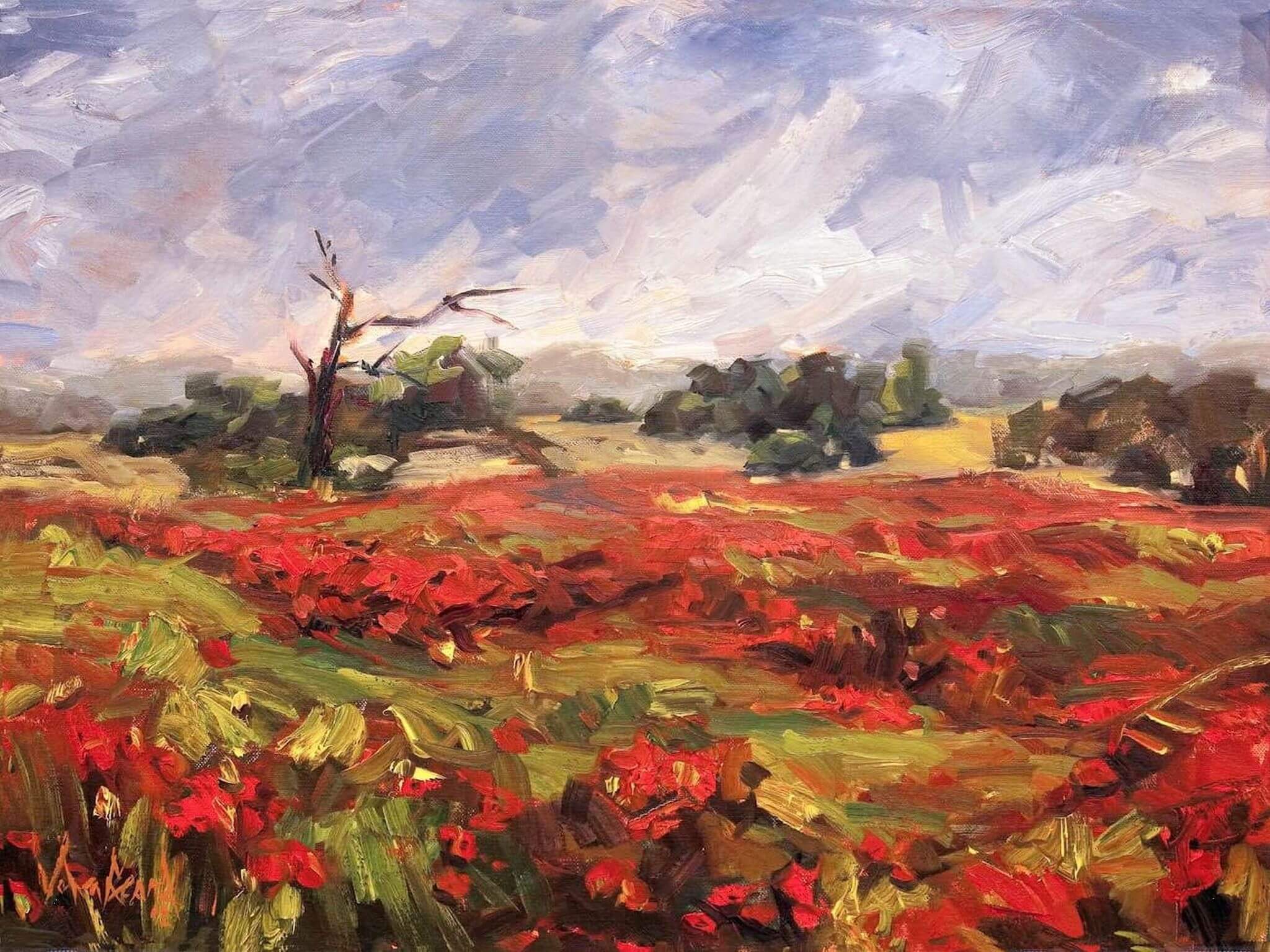 Blaze of Poppies Artist Enhanced Canvas Print by John Beard Collection - main product image for Resin Society