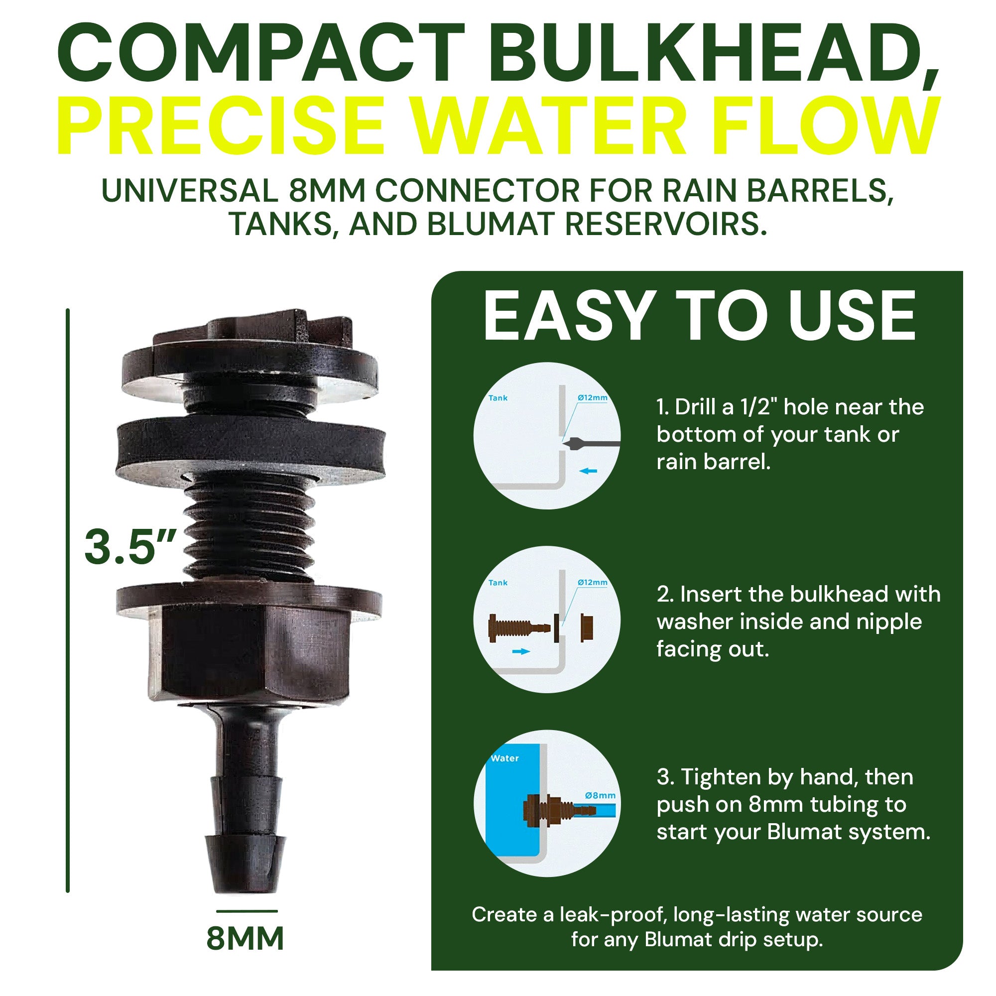 8mm BULKHEAD / Through-Hull Tank Connector - 2 Pack by Sustainable Village - product image 5 for Resin Society