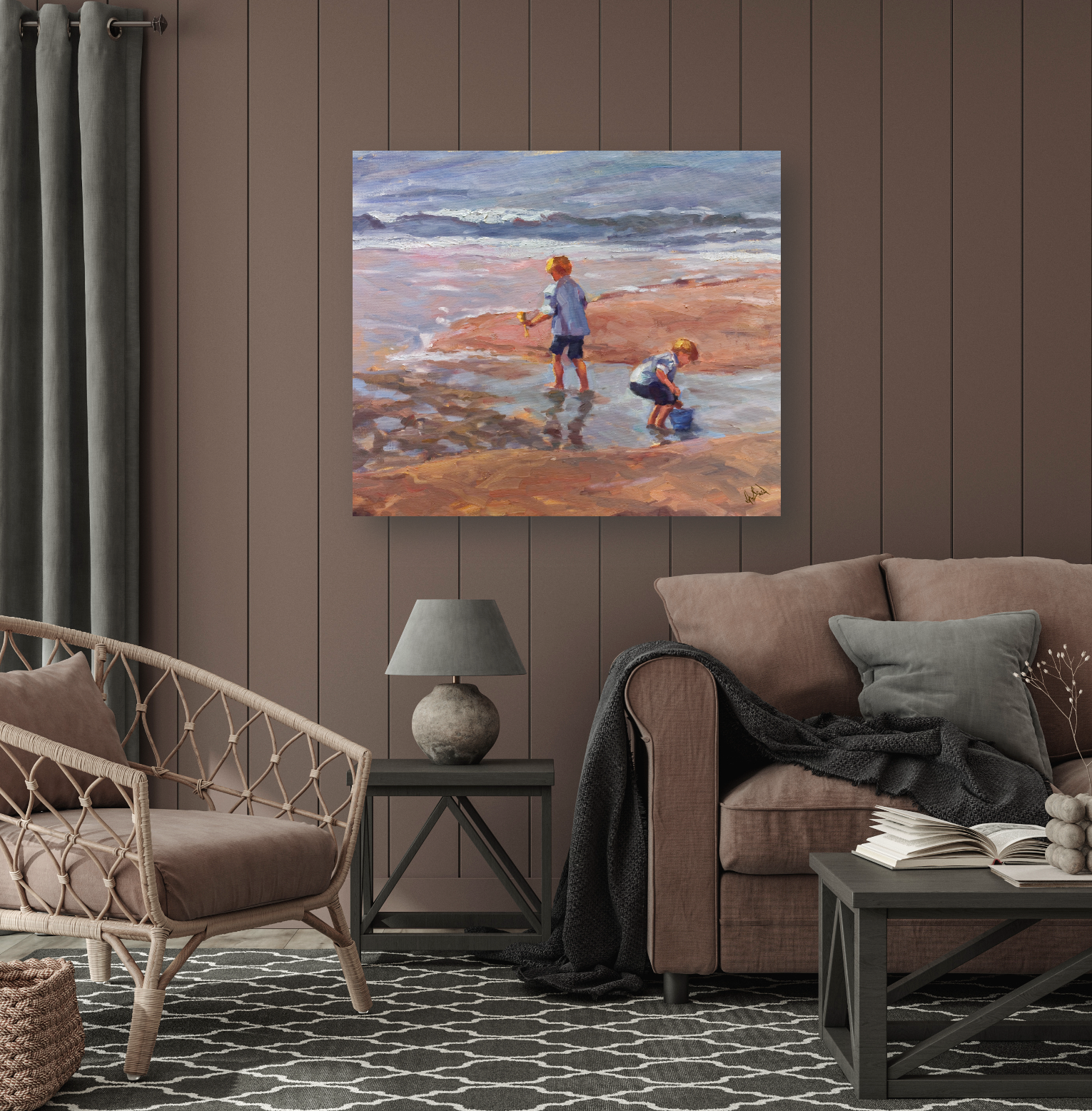 Boys on the Beach Artist Enhanced Canvas Print by John Beard Collection - product image 3 for Resin Society