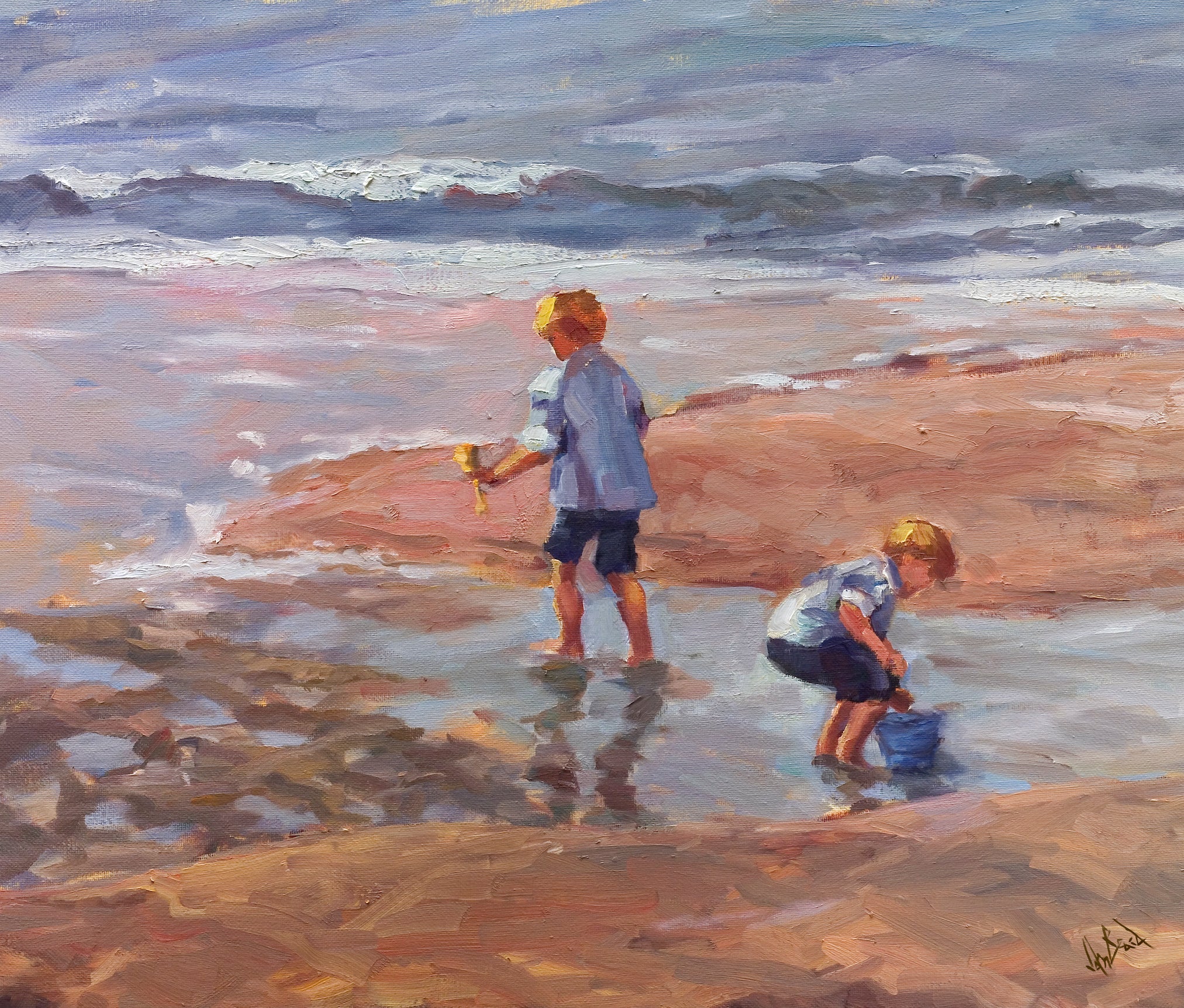 Boys on the Beach Artist Enhanced Canvas Print by John Beard Collection - main product image for Resin Society