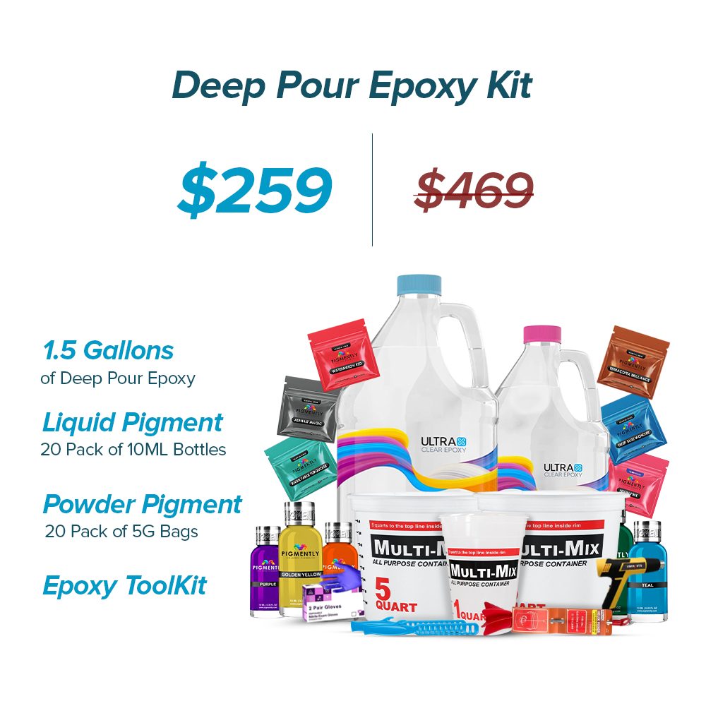 UltraClear Epoxy Resin Bundle Kits including Bar Top, Deep Pour, and Art & Craft options with pigments and tools