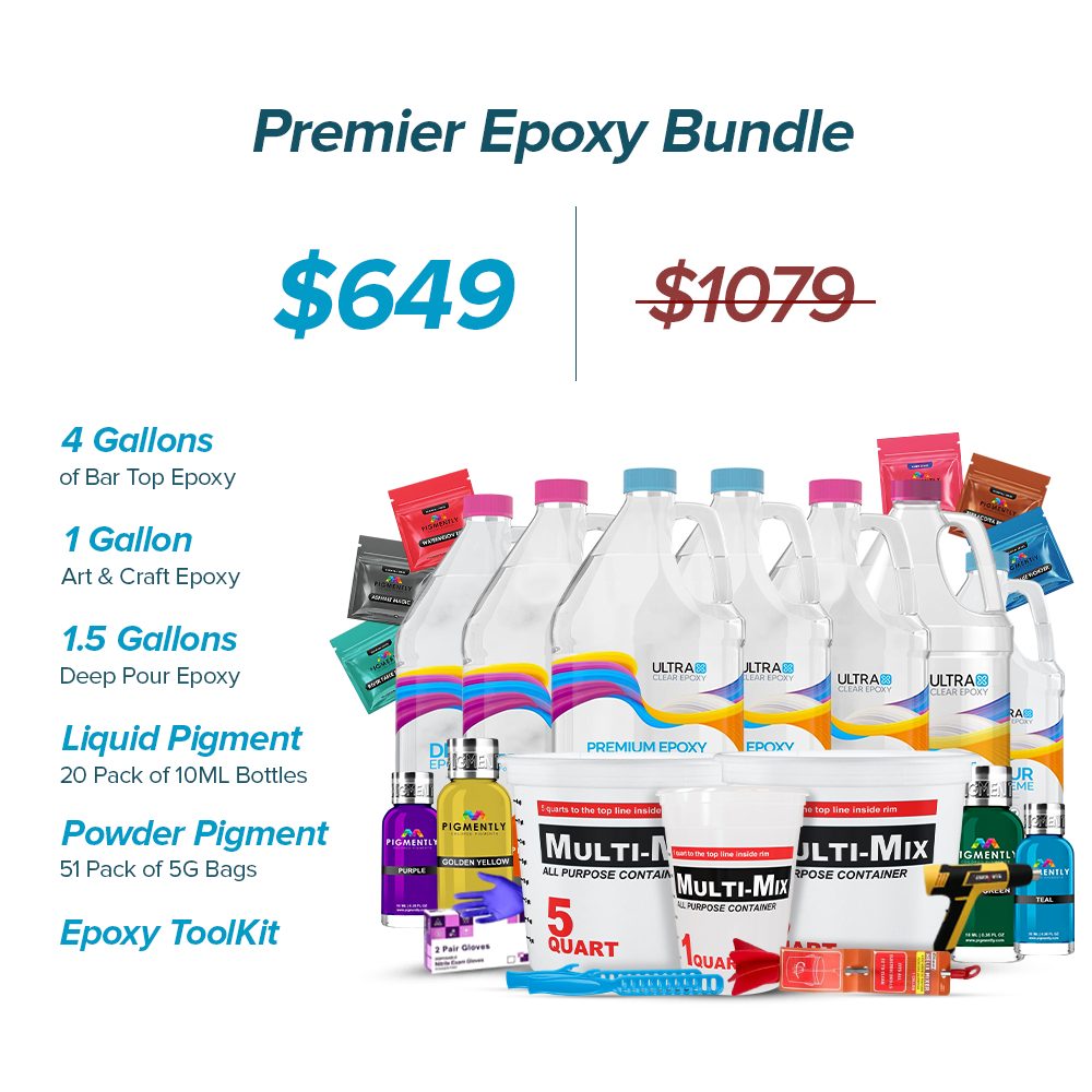UltraClear Epoxy Resin Bundle Kits including Bar Top, Deep Pour, and Art & Craft options with pigments and tools