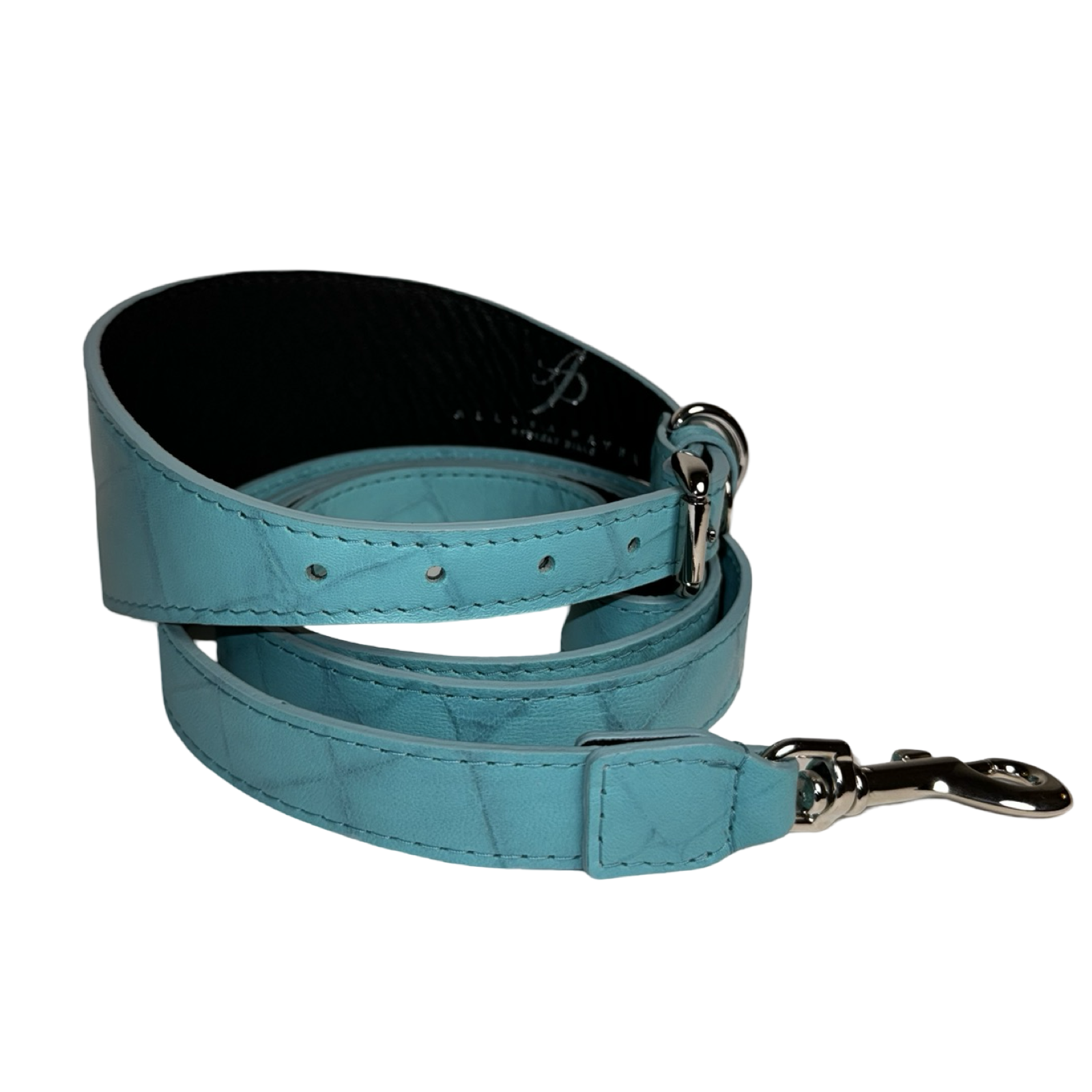 The Tiffany Collection Turquoise Blue Embossed Croc Italian Leather 3” Wide Collar with Silver Hardware