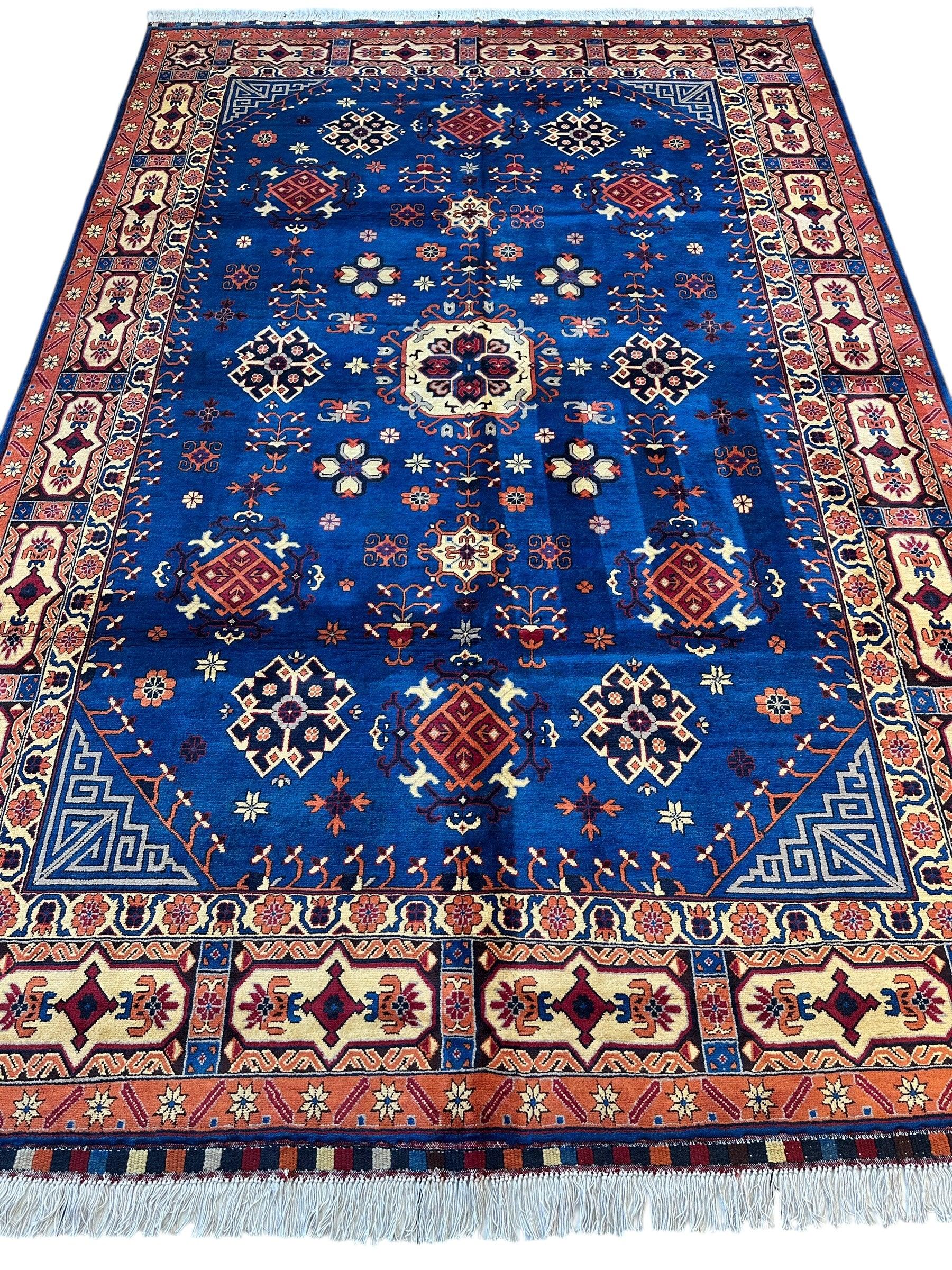 Hand-Knotted Afghan Kazak Rug – 6'6" x 9'7" – Vibrant Geometric Design by Rugistan - product image 3 for Resin Society