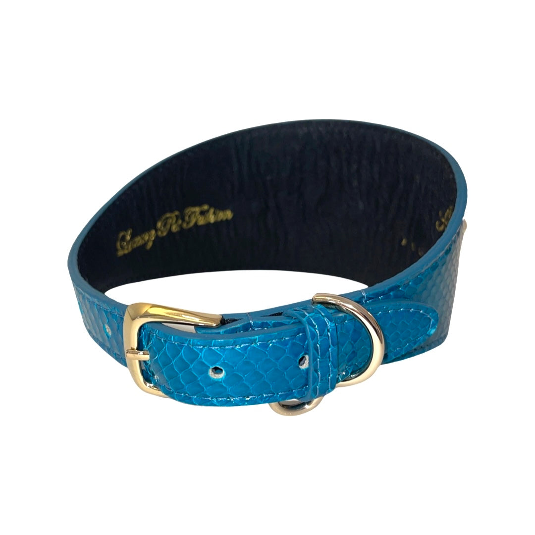 Dark Turquoise Snake with 3 Custom Swarovski Crystal Rivets Collar