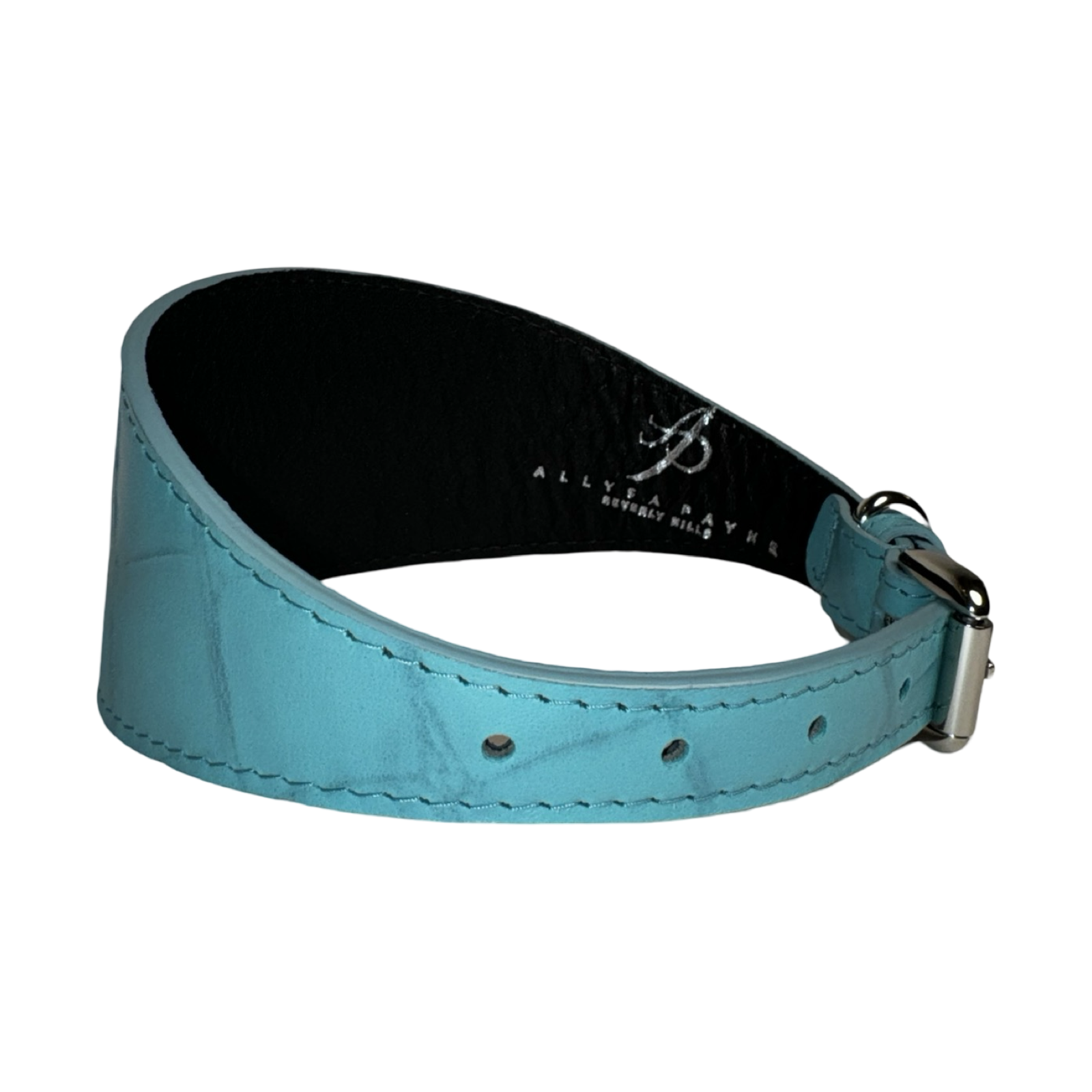 The Tiffany Collection: Turquoise Blue Embossed Croc Italian Leather 3” Wide Style Collar