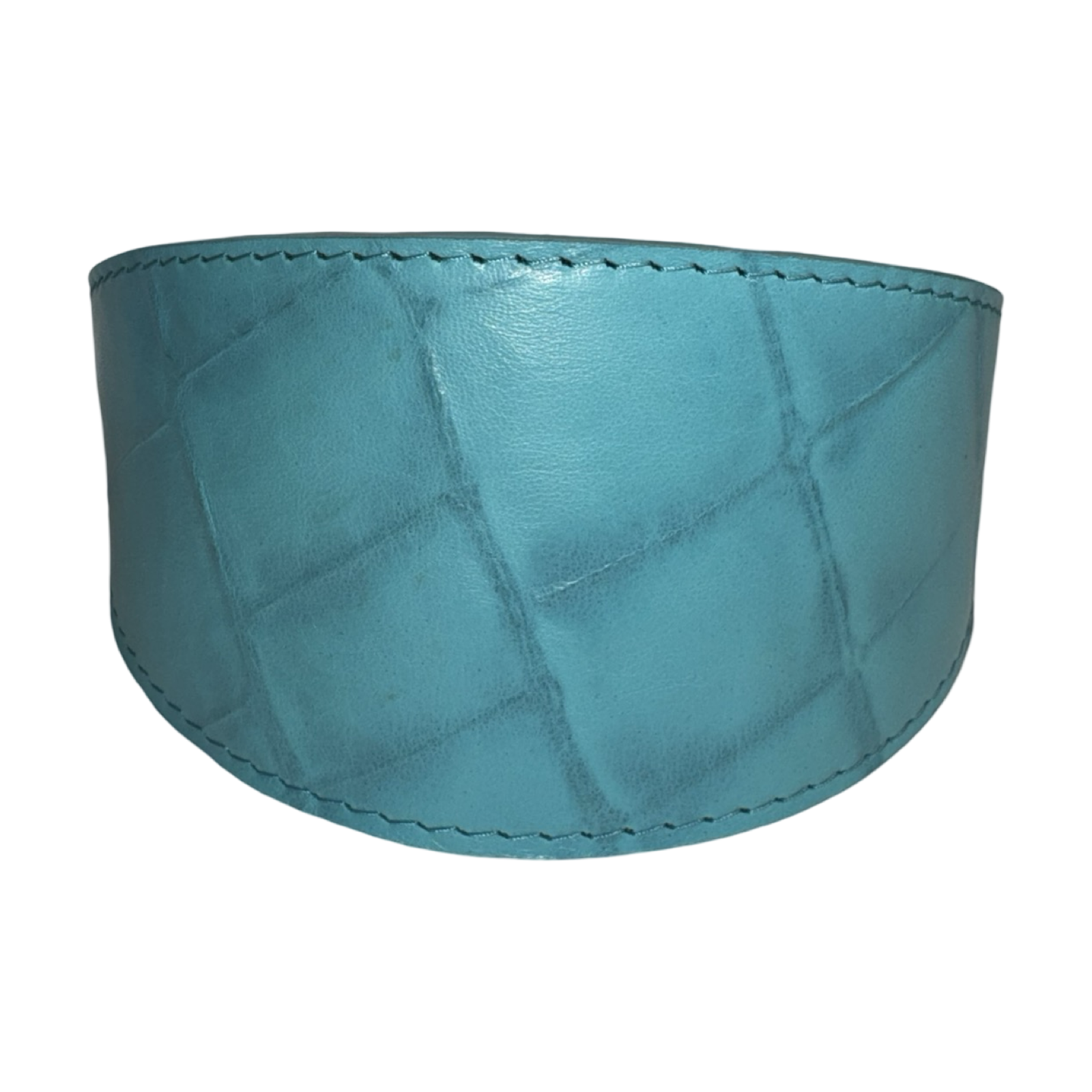 Turquoise blue embossed croc Italian leather dog collar with silver hardware