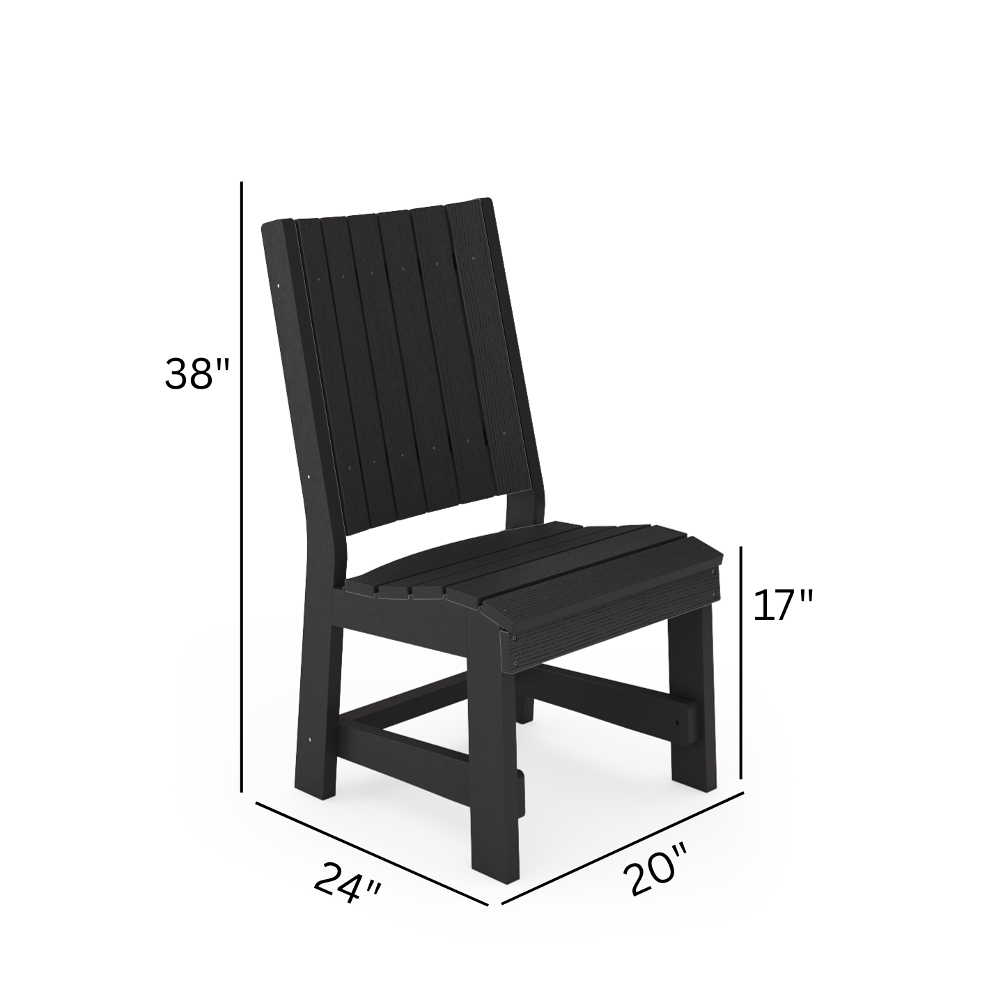 SoPoly Callaway Armless Table Chair in outdoor setting showing slim armless design and wood grain texture