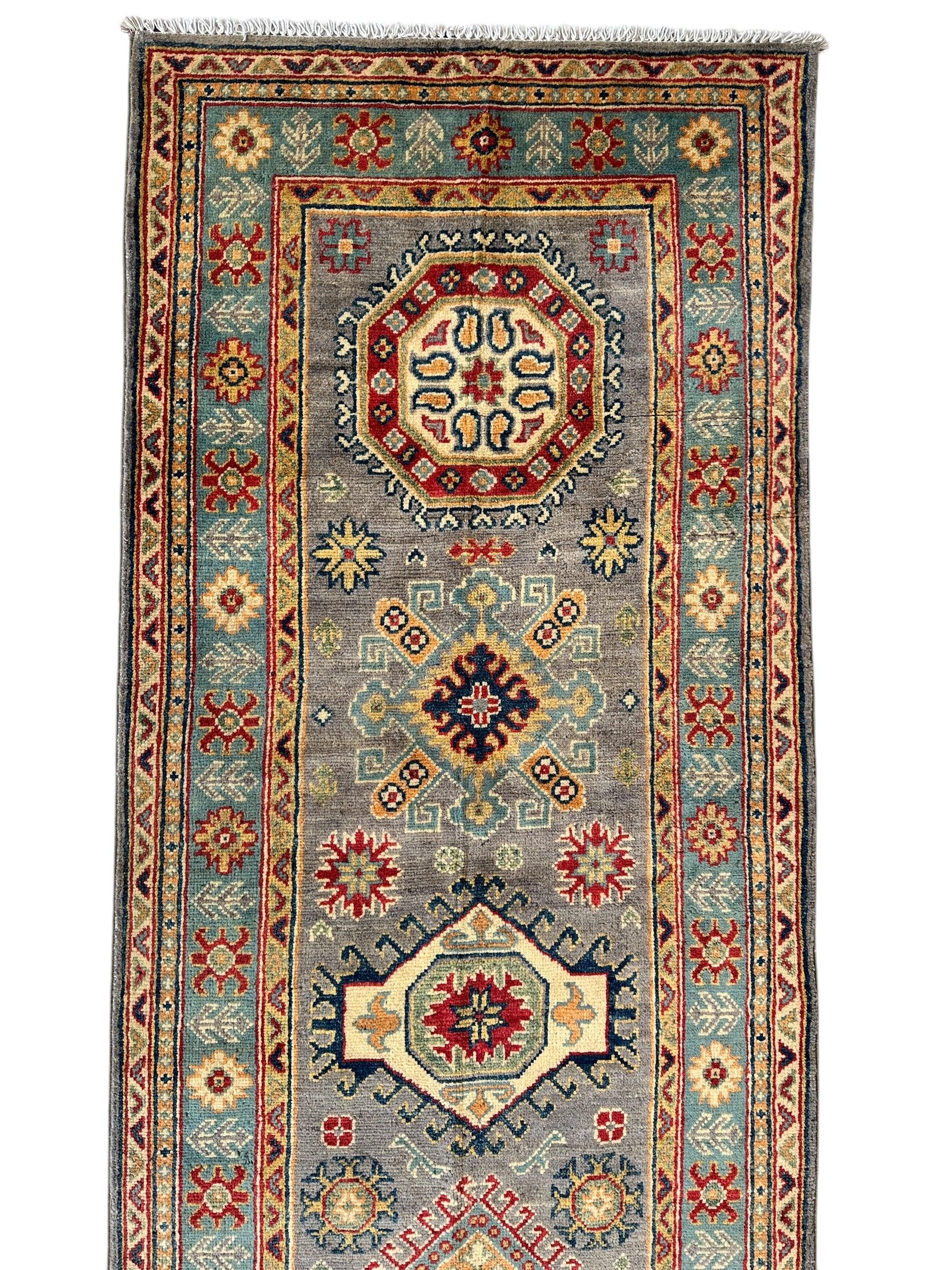 Hand-Knotted Afghan Kazak Wool Runner Rug – 2'7" x 12'3" – Traditional by Rugistan - product image 6 for Resin Society