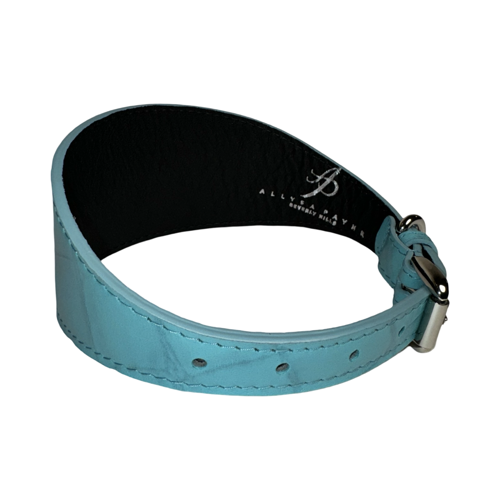 The Tiffany Collection: Turquoise Blue Embossed Croc Italian Leather 3” Wide Style Collar