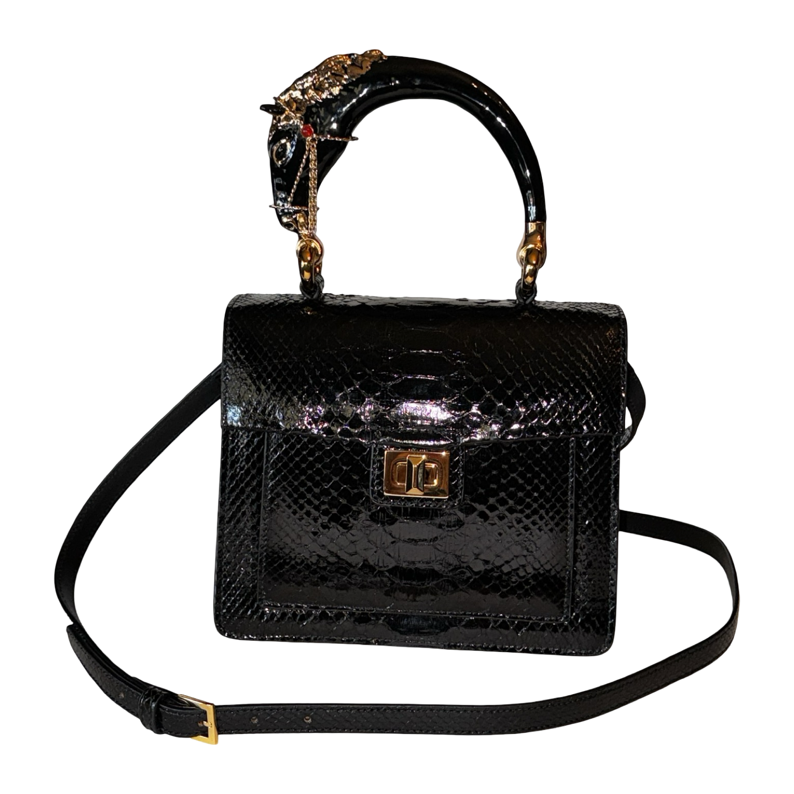 Devon Horse Handle Handbag Authentic Black Python by Allysa Payne Beverly Hills - product image 4 for Resin Society