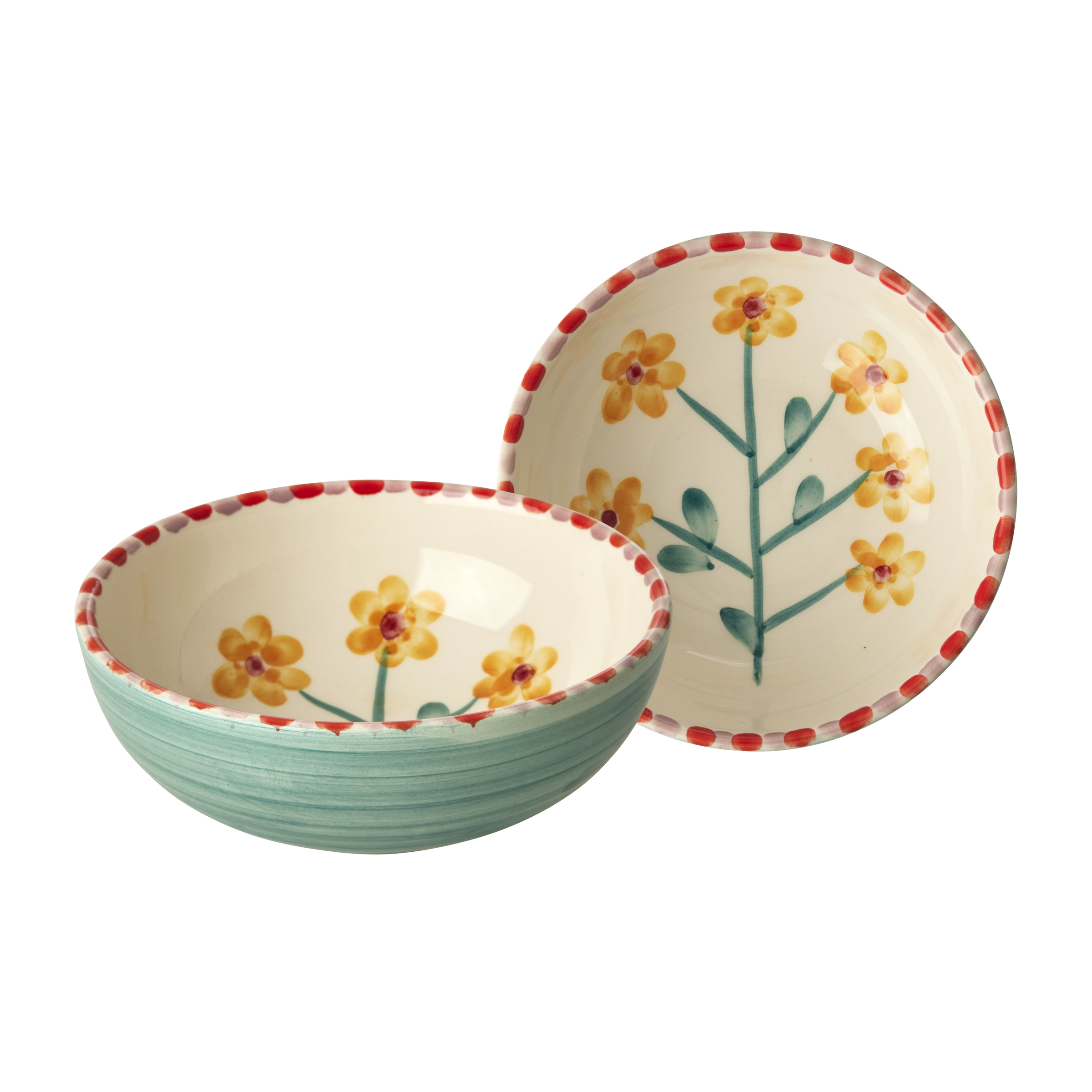 Ceramic Bowl with Hand Painted Jade Yellow Flower - 11.8 oz by Rice By Rice - main product image for Resin Society