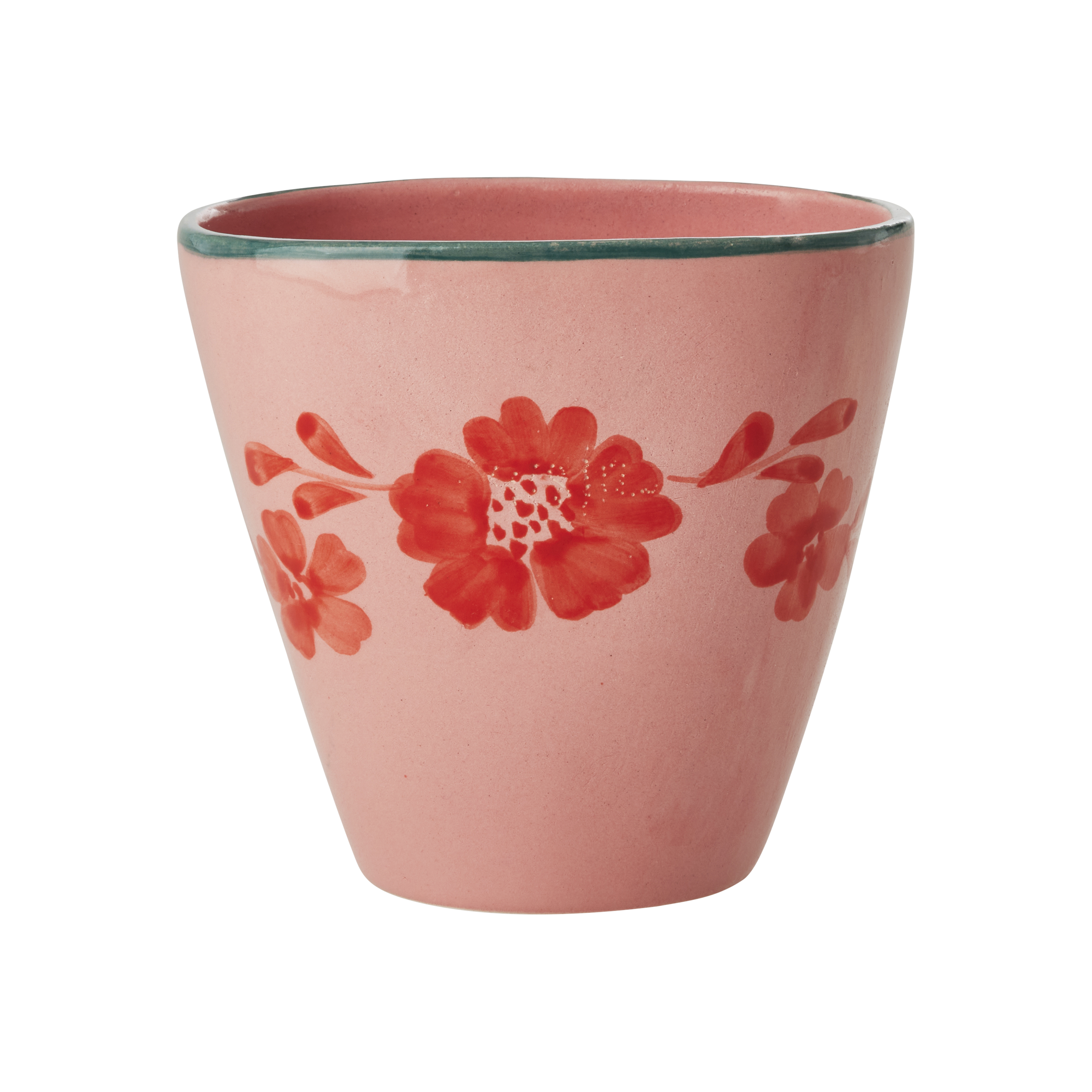 Ceramic Oval Cup with Hand Painted Orange Flower Vine - 10.1 oz by Rice By Rice - main product image for Resin Society