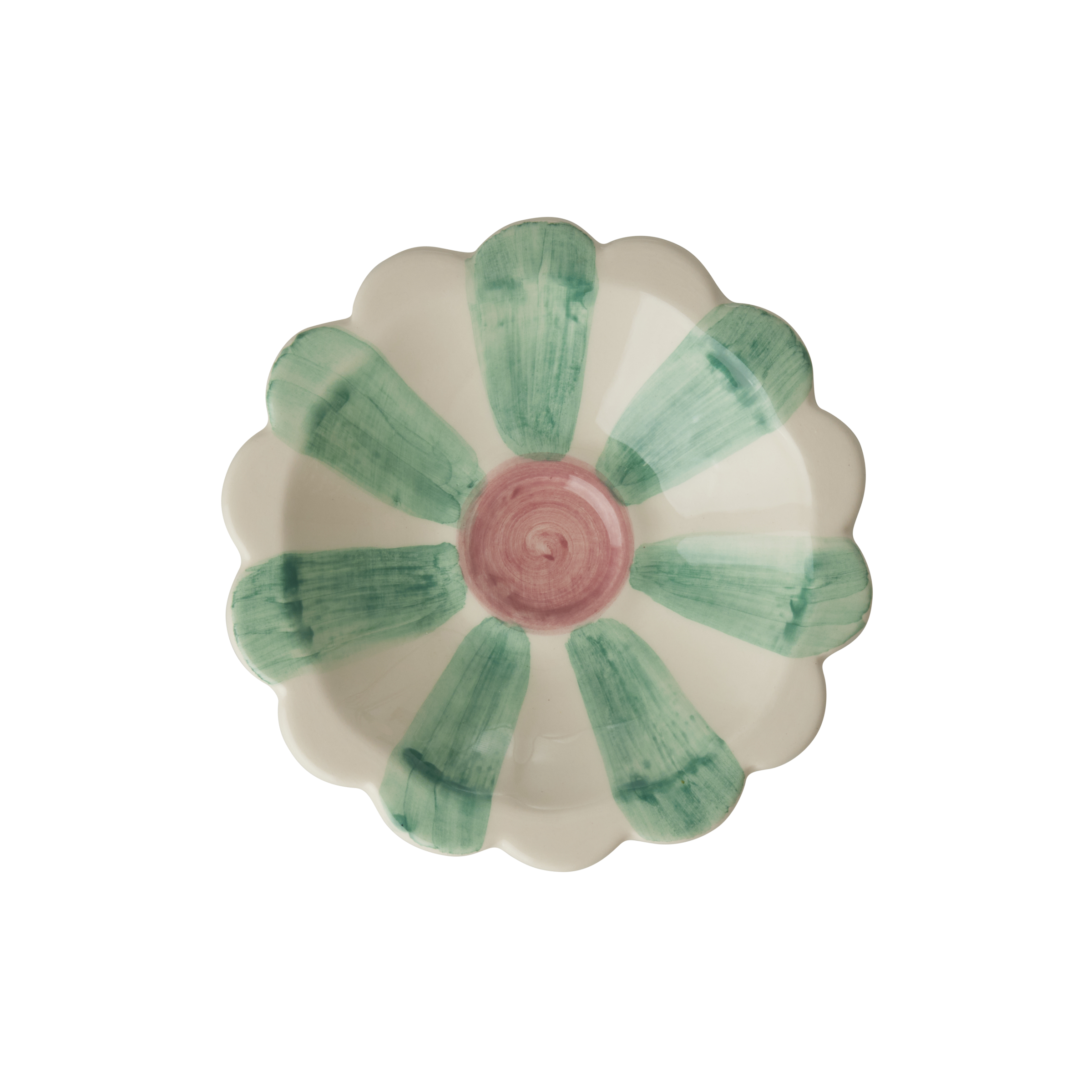 Ceramic Flower Dipping Bowl with Soft Green Hand Painted Stripes by Rice By Rice - main product image for Resin Society