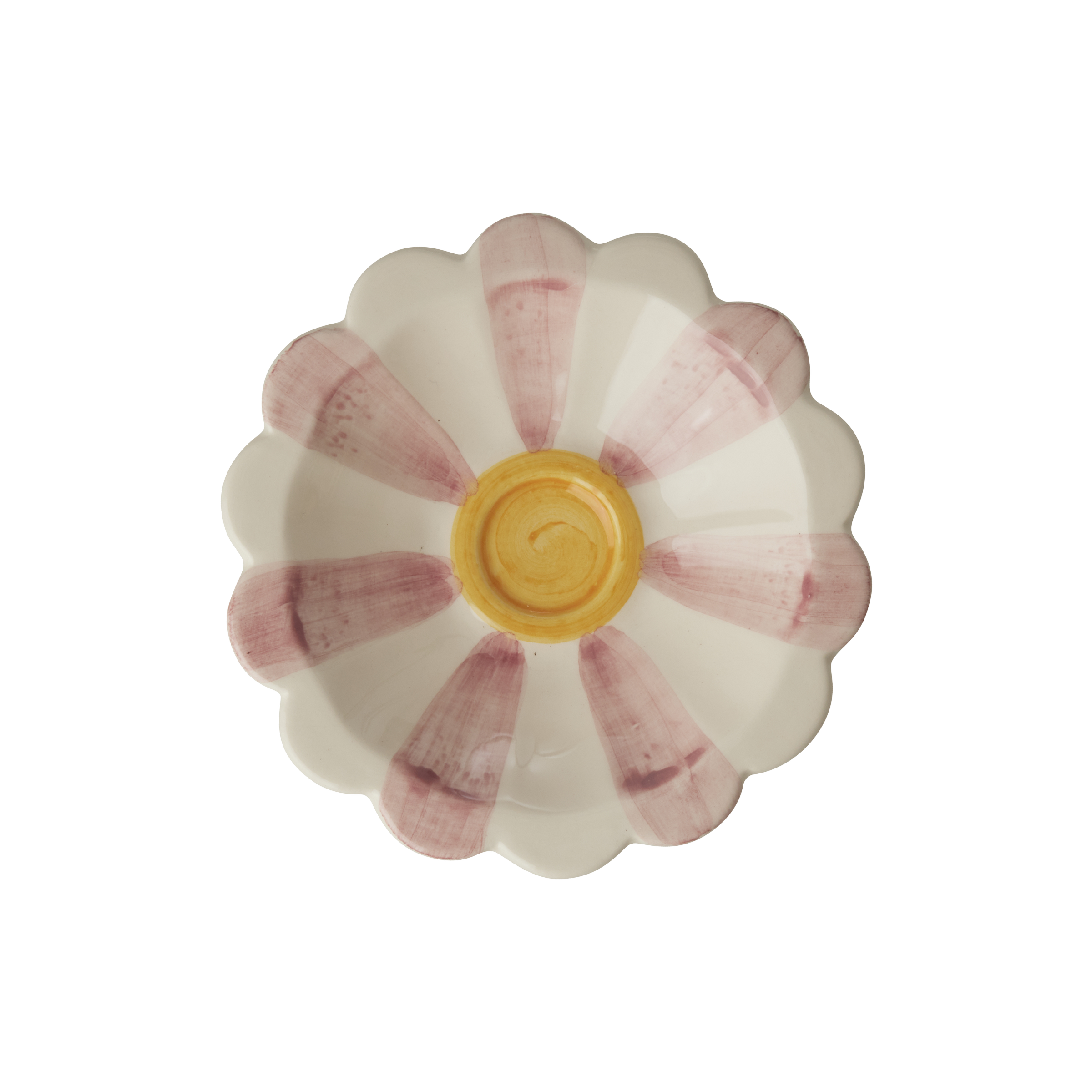 Ceramic Flower Dipping Bowl with Pink Hand Painted Stripes by Rice By Rice - main product image for Resin Society