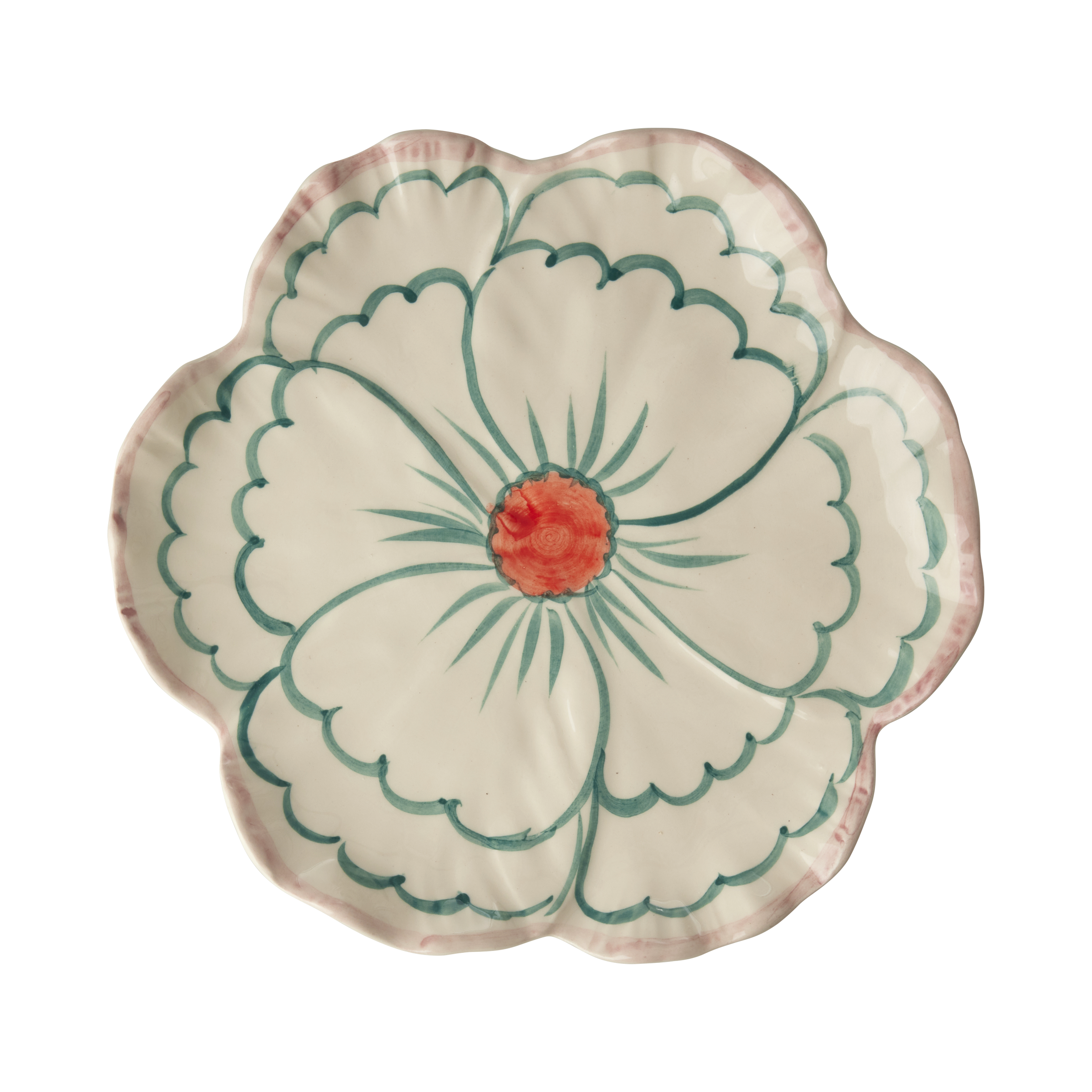 Ceramic Flower Shaped Side Plate with Pink Border by Rice By Rice - main product image for Resin Society
