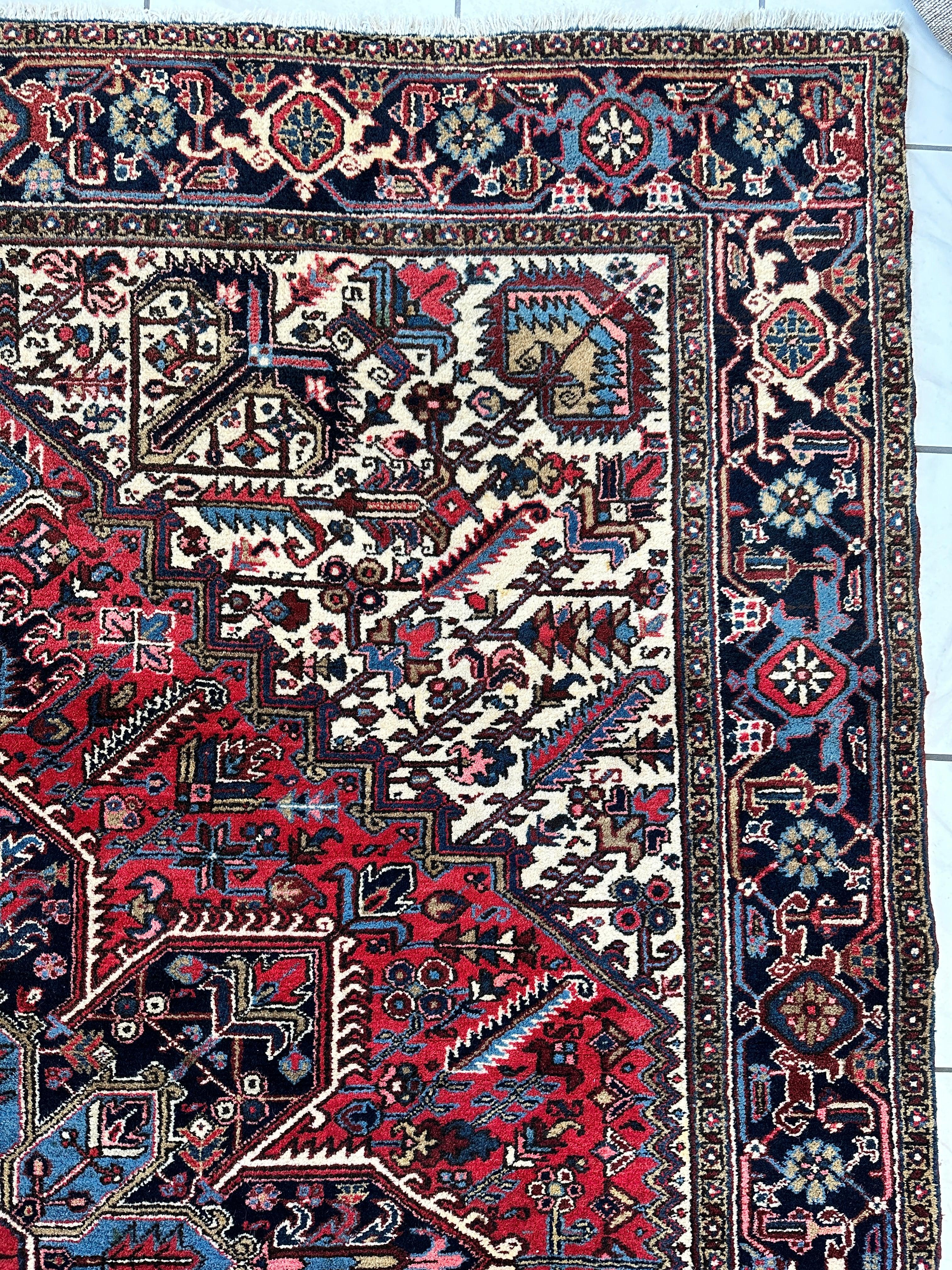 Hand-Knotted Persian Heriz Wool Rug – 9’ x 12’ – Geometric Medallion by Rugistan - product image 15 for Resin Society