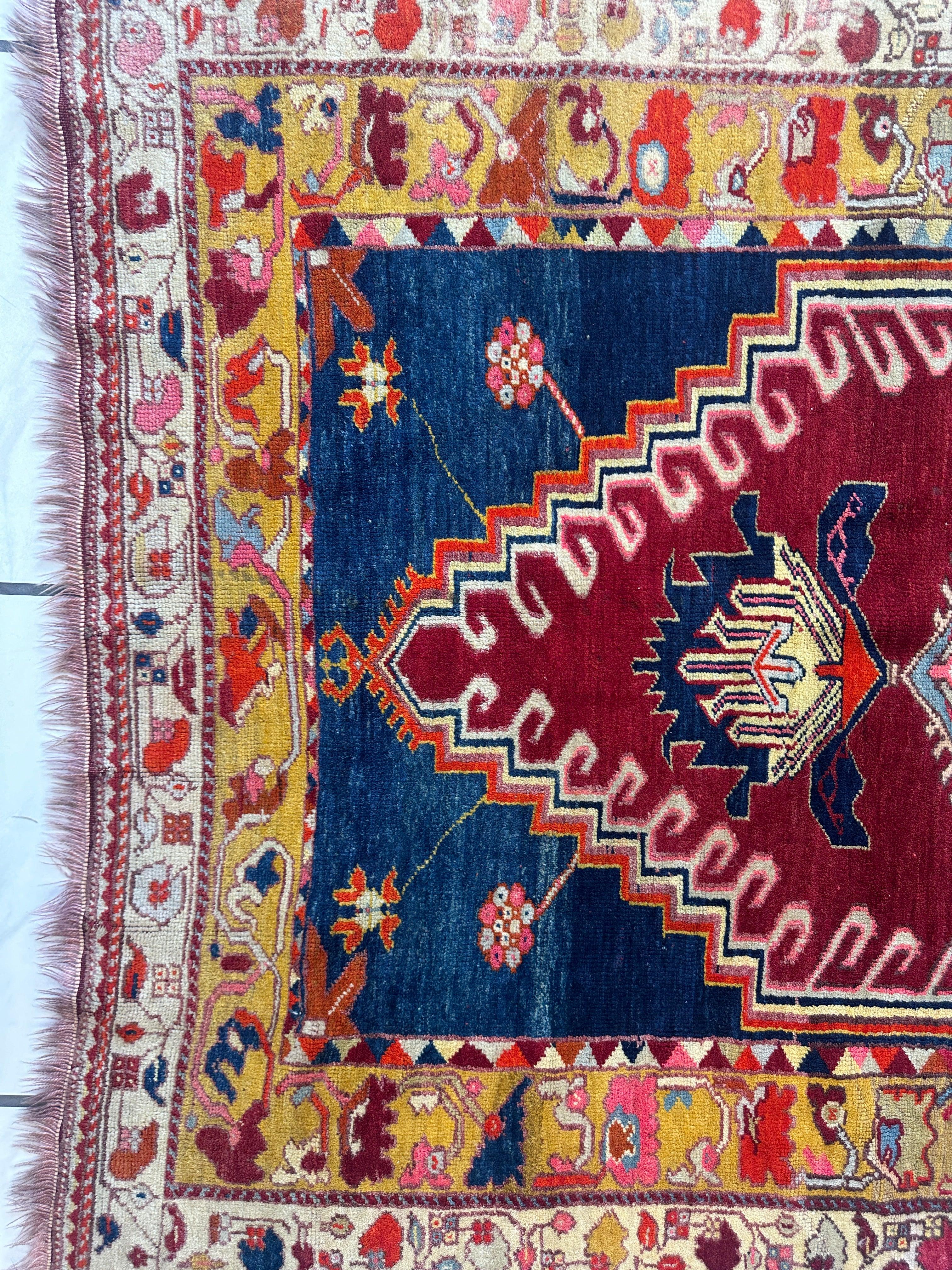 Hand-Knotted Antique Turkish Melas Wool Rug – 4'3" x 5'11" – Vibrant by Rugistan - product image 7 for Resin Society