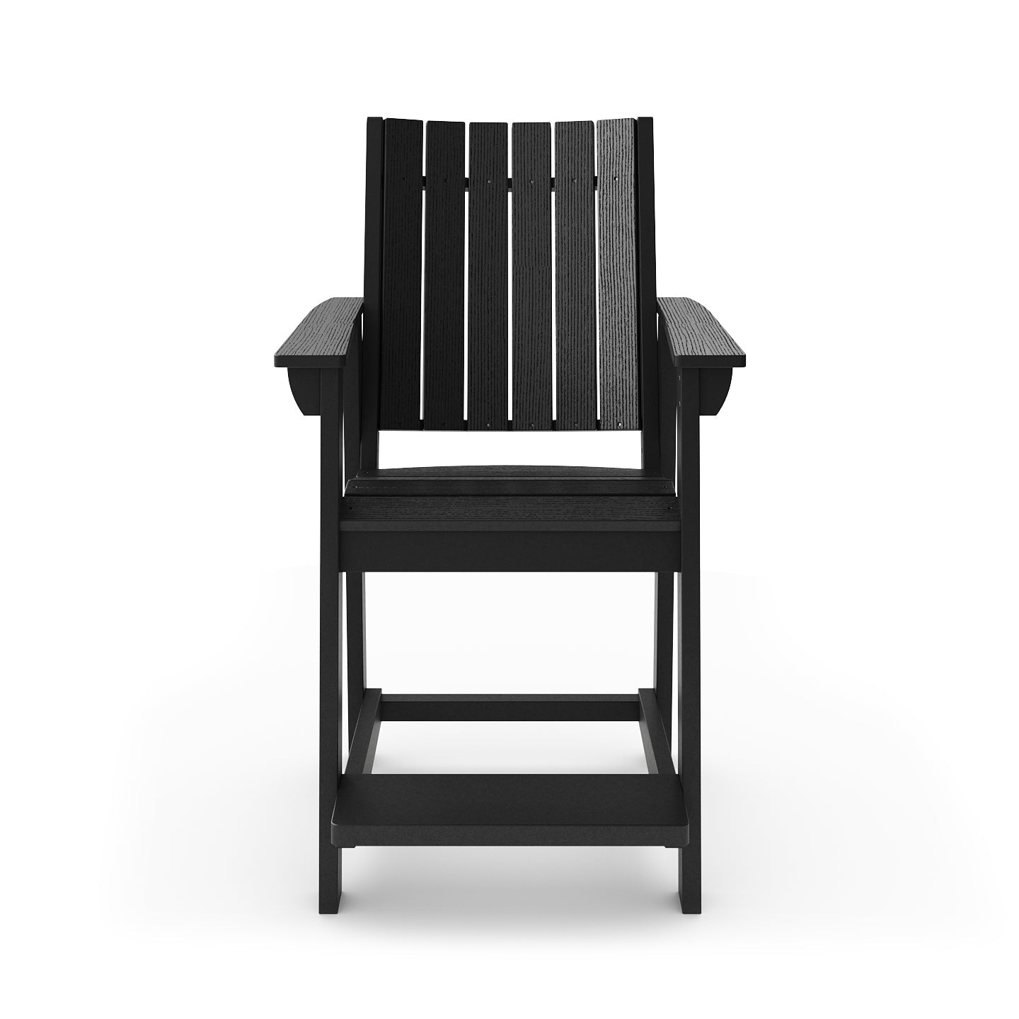SoPoly Callaway Counter-Height Outdoor Dining Chair in Black, side and front views