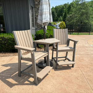 SoPoly Callaway Counter-Height Outdoor Dining Chair in Black, side and front views