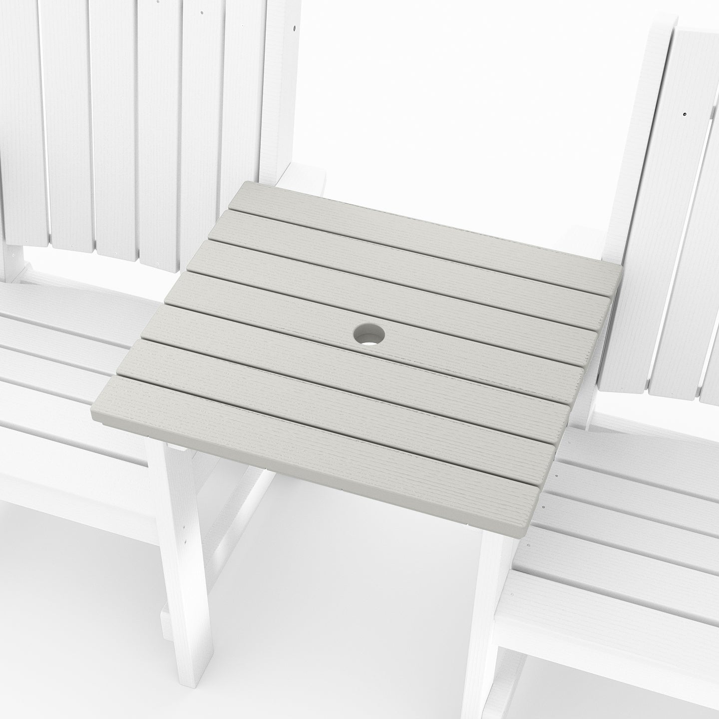 SoPoly Callaway Tete Square outdoor center table in multiple colors connecting two Callaway chairs