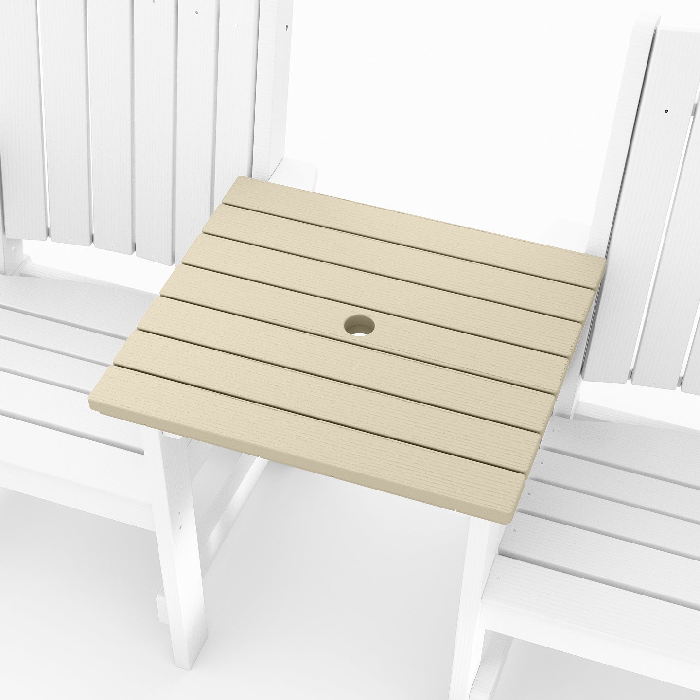 SoPoly Callaway Tete Square outdoor center table in multiple colors connecting two Callaway chairs