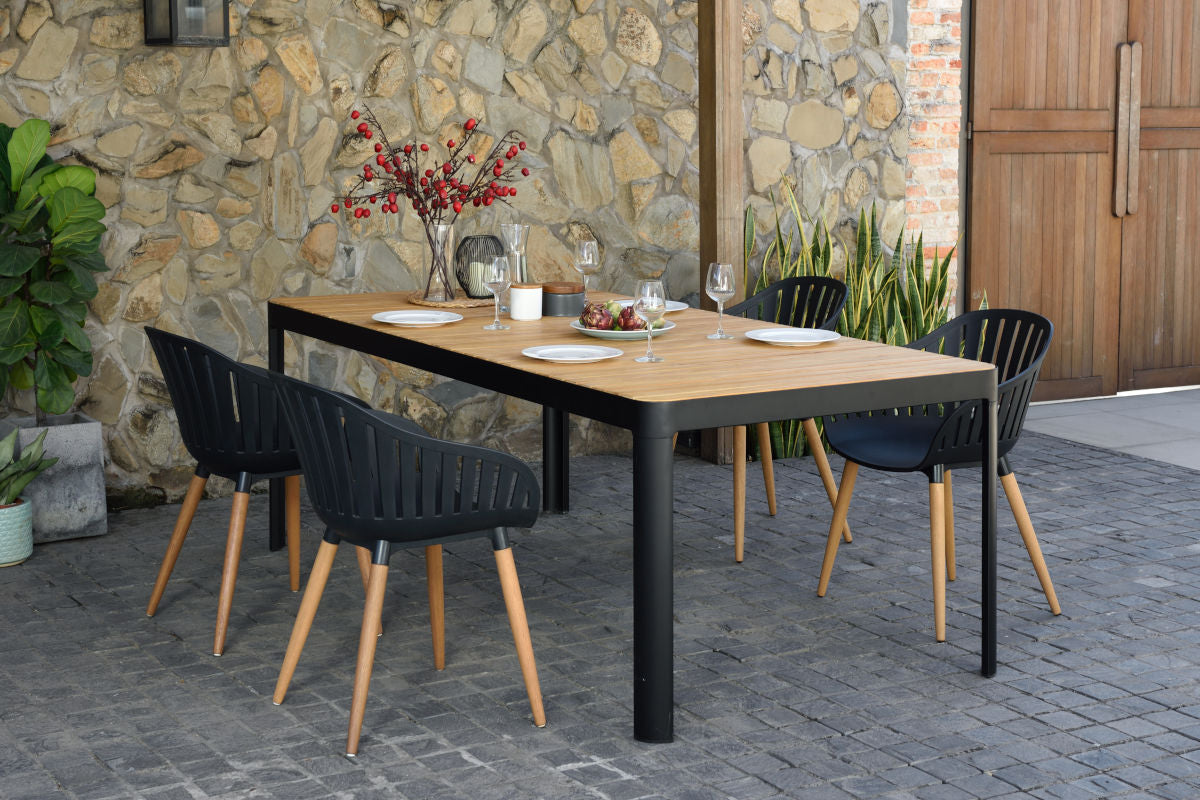 Portals Dark 4 Seater Carver Rectangular Dining set by LifestyleGarden US - main product image for Resin Society