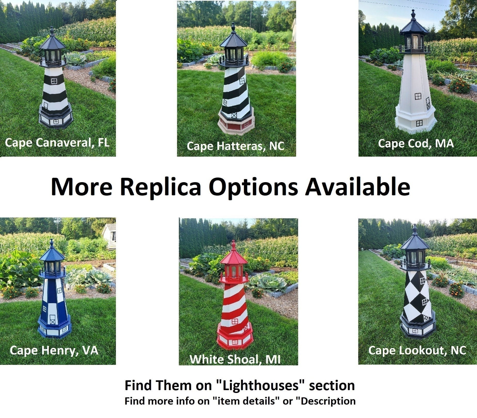 Handcrafted Amish Made Cape Hatteras Solar Lighthouse outdoor lawn ornament