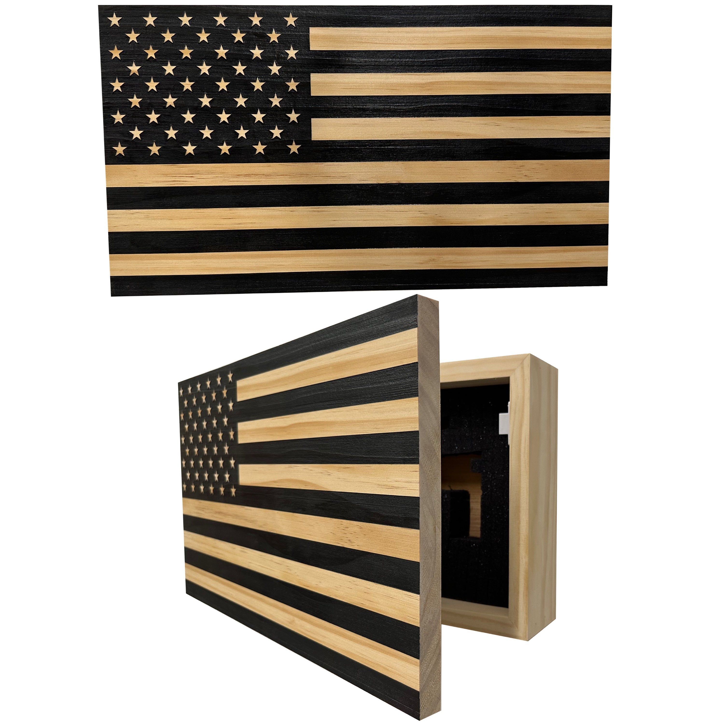 American Flag Decorative & Secure Wall-Mounted Gun Cabinet (Carbon Gray) by Bellewood Designs - main product image for Resin Society