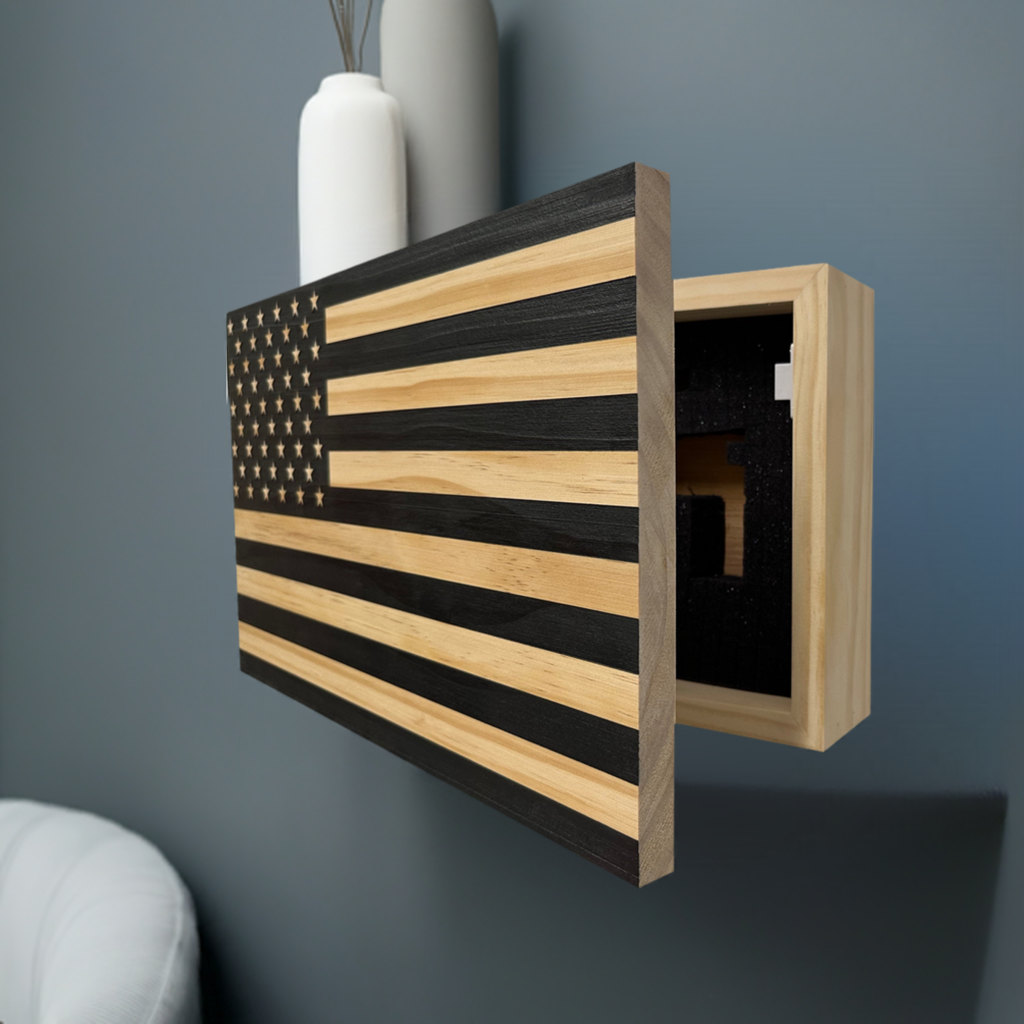 American Flag Decorative & Secure Wall-Mounted Gun Cabinet (Carbon Gray) by Bellewood Designs - product image 2 for Resin Society