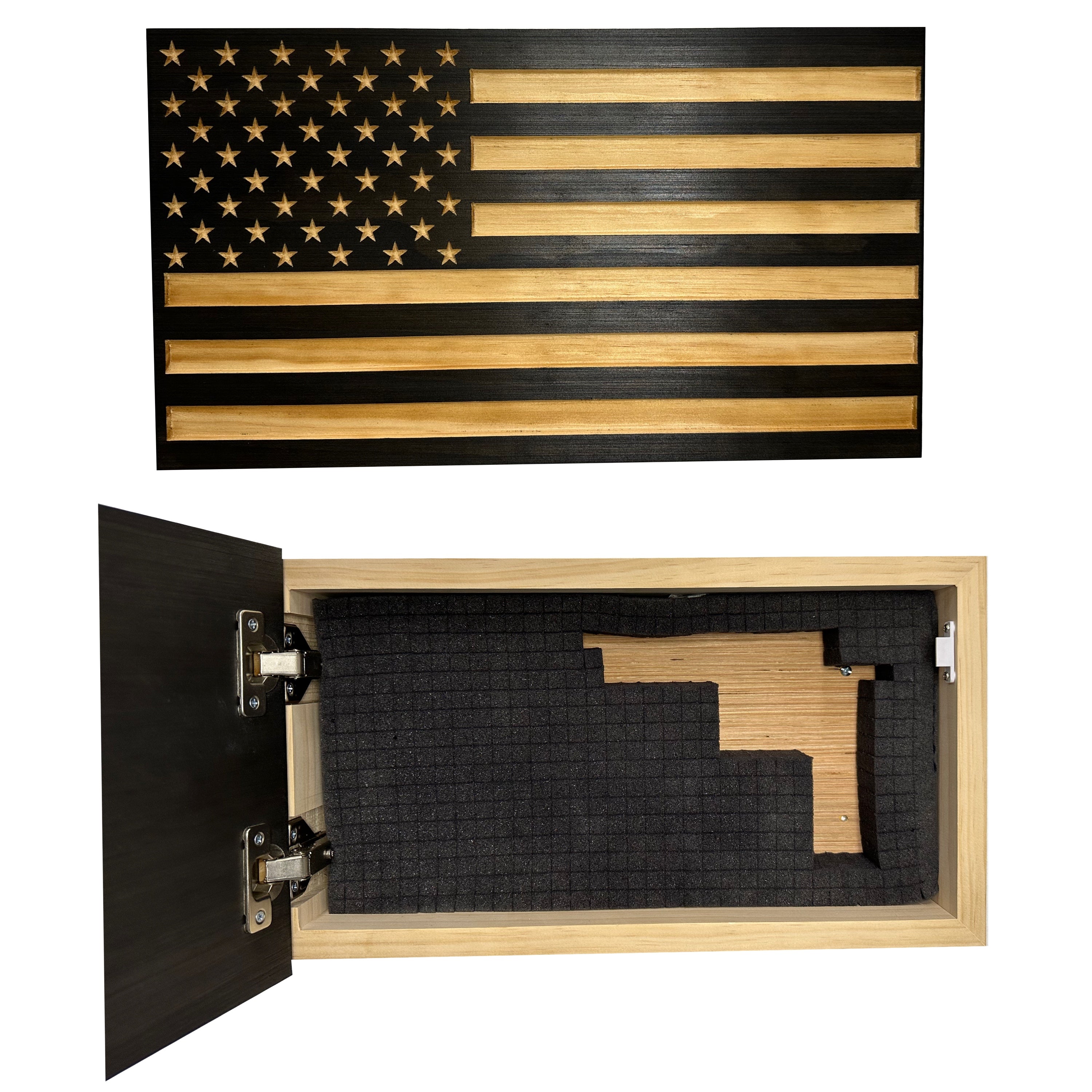 Carved American Flag Decorative Wall-Mounted Secure Gun Cabinet by Bellewood Designs - main product image for Resin Society