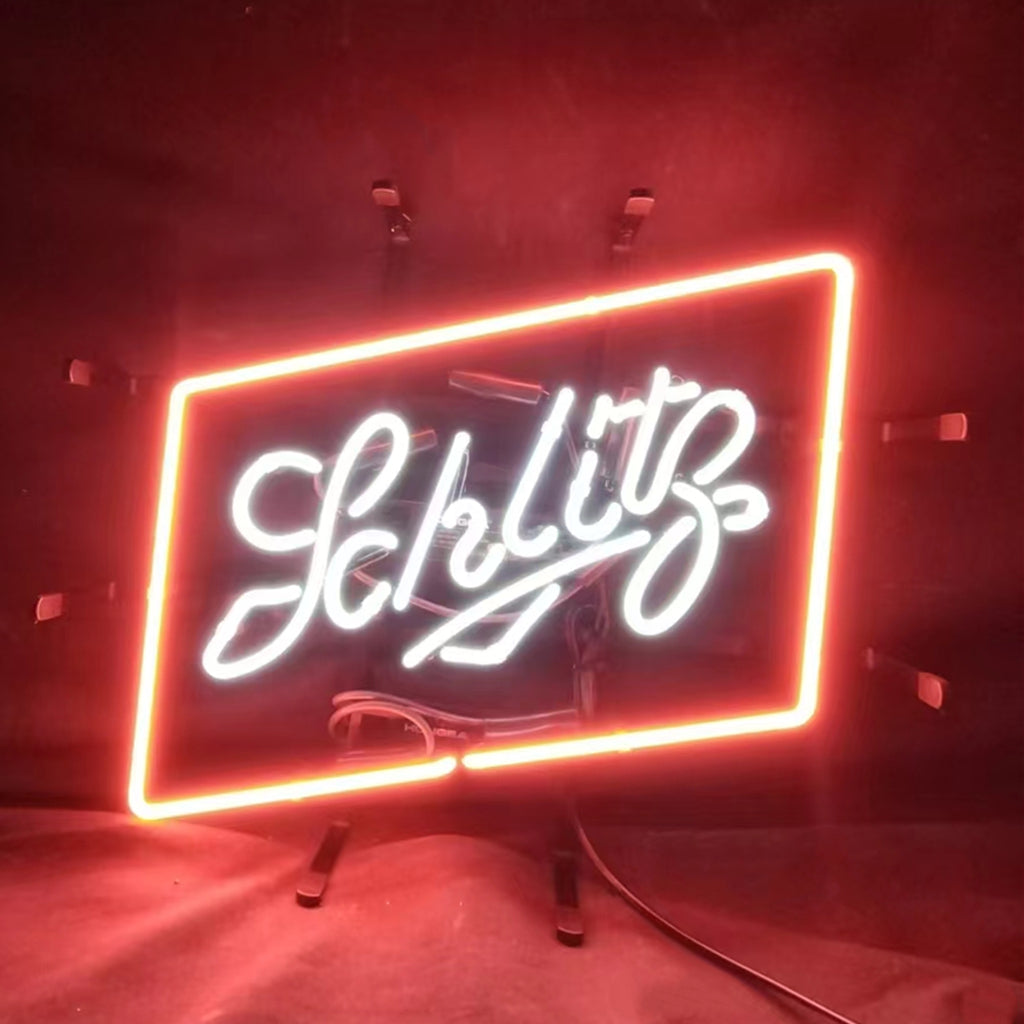 Cerveza Schlitz Neon Light Sign glowing in warm neon light