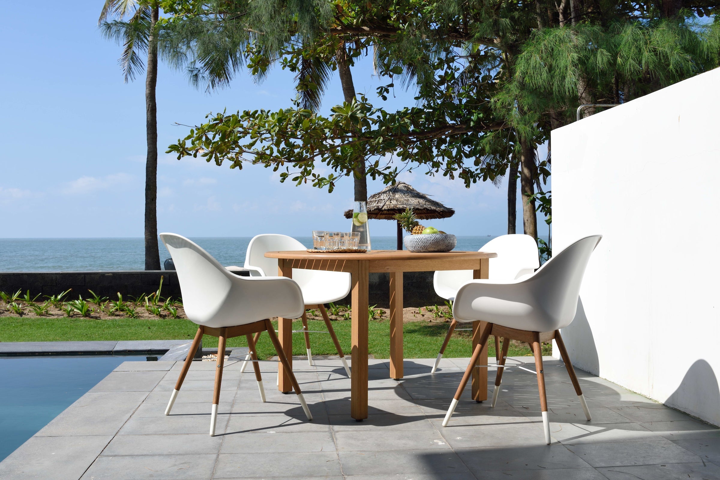 Oldbury Round Table and 4 Chamonix Carver Armchair Dining Set by LifestyleGarden US - product image 2 for Resin Society