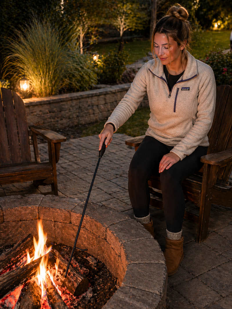 The Woodhaven 36 inch heavy duty steel fire poker with spiral handle and claw end
