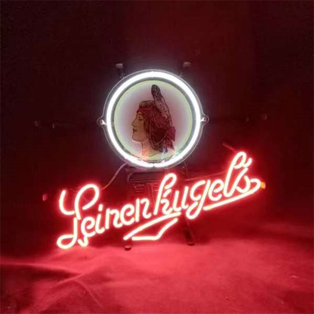 Chicago Blackhawks Leinenkugel's Neon Sign illuminated in dark setting