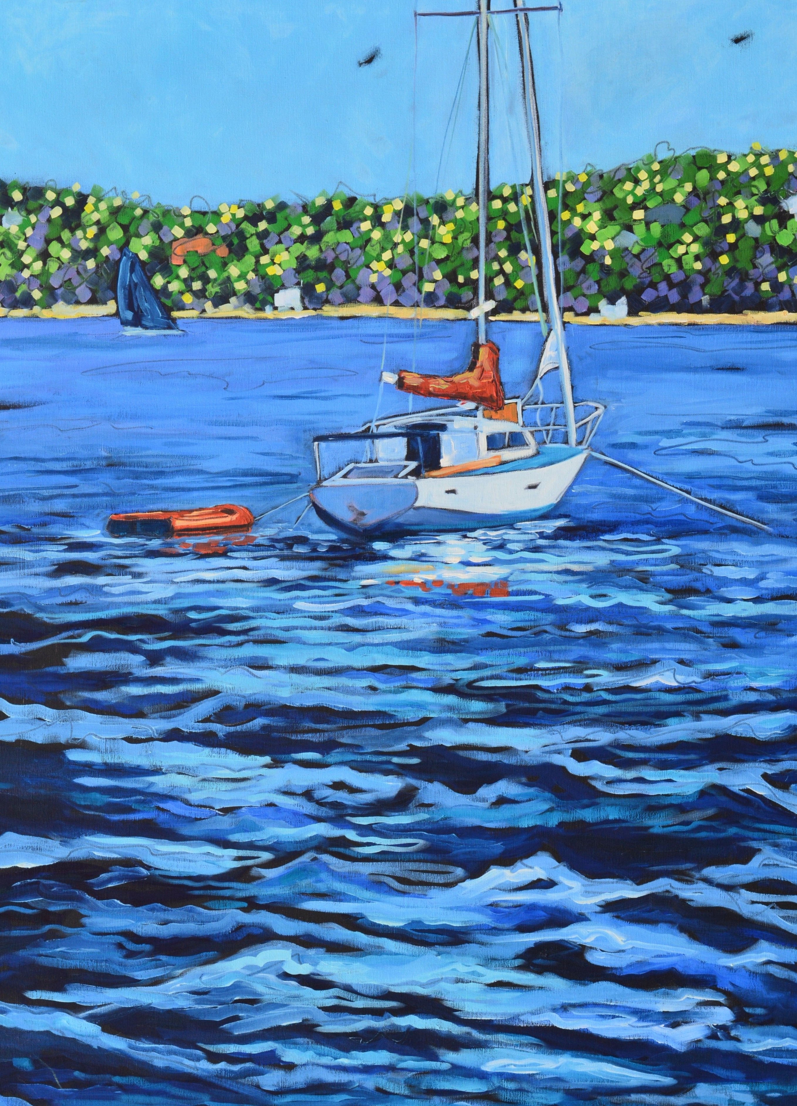 "Anchored" Sailboat Lake Print on Paper- Wall Art Home Decor by Dreese Fine Art - Resin Society