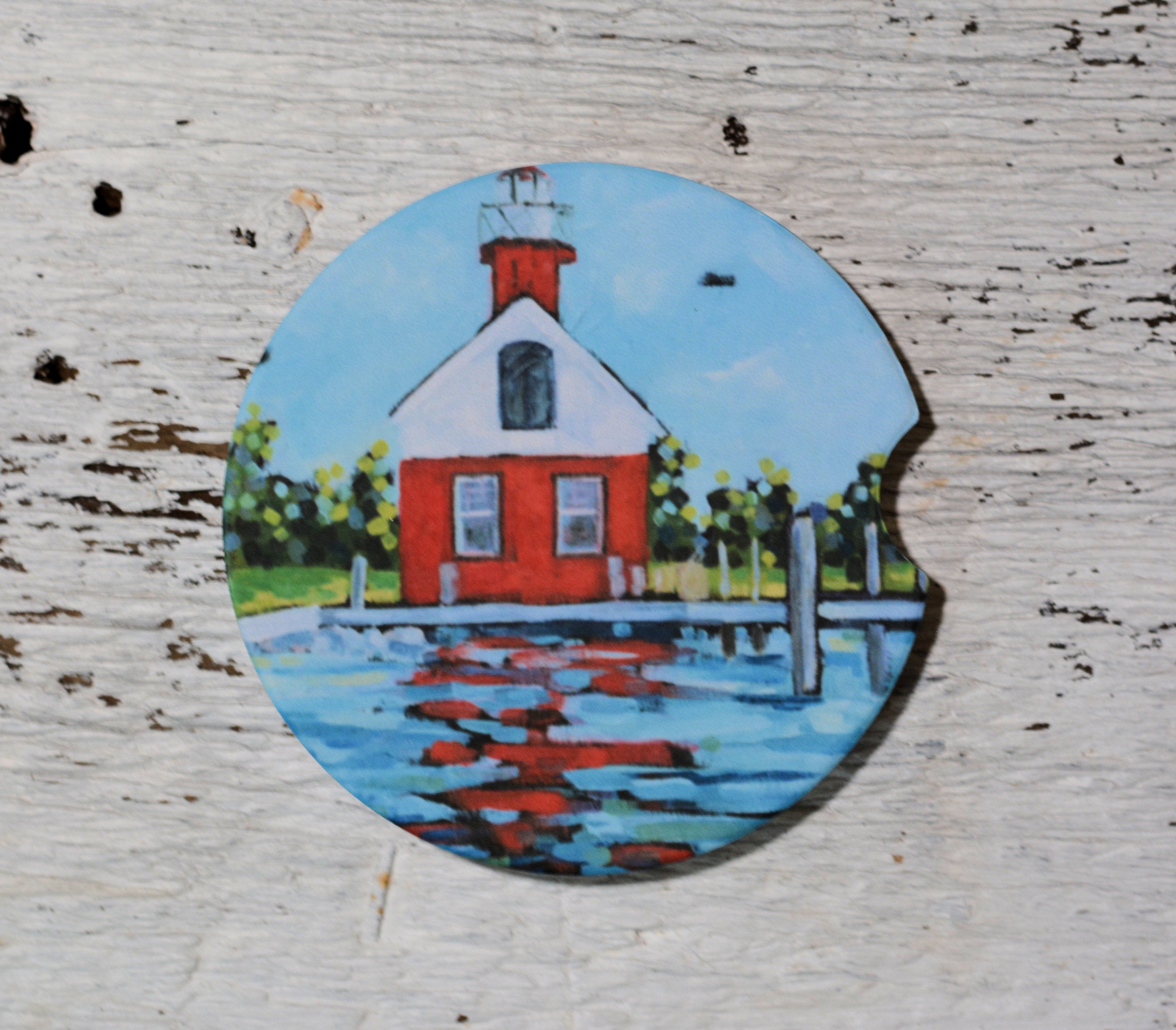 Car Coaster: Saugatuck Lighthouse. Artist Christi Dreese by Dreese Fine Art - Resin Society
